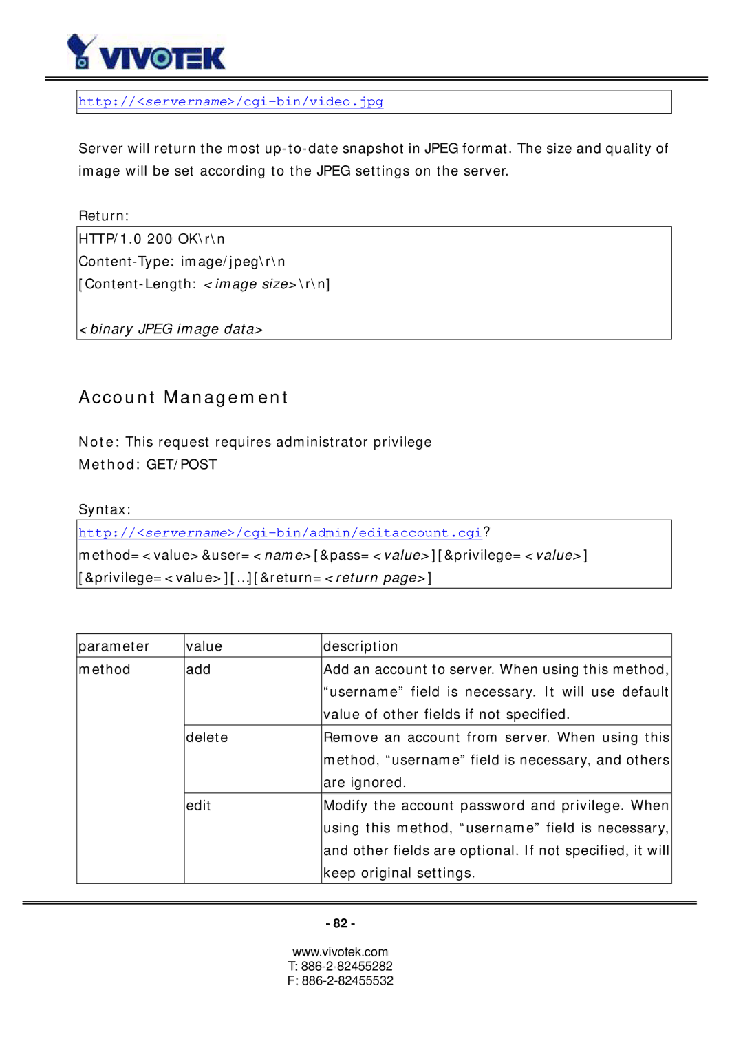 Vivotek PZ6114/PZ6124 manual Account Management 