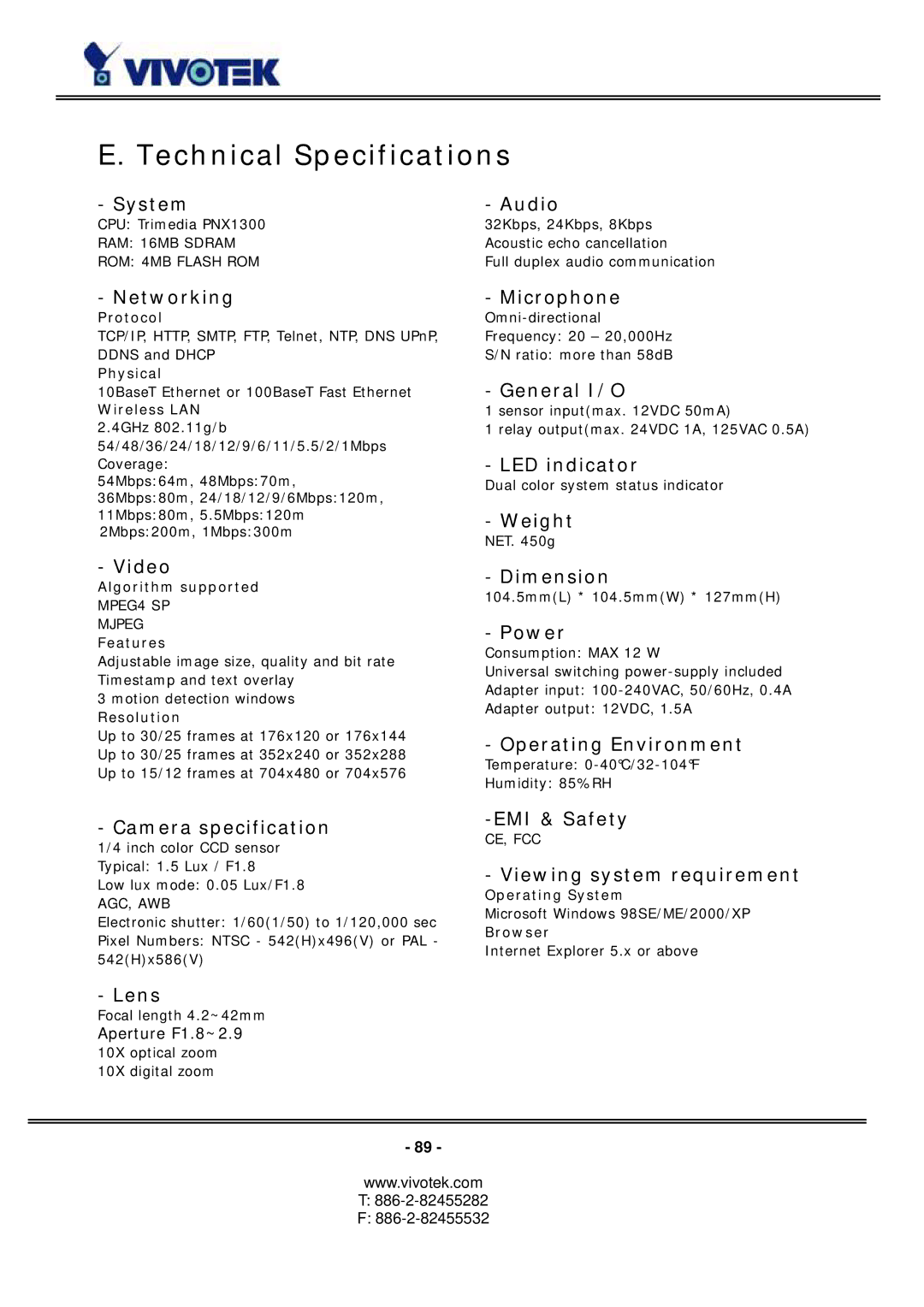 Vivotek PZ6114/PZ6124 manual Technical Specifications, Networking 