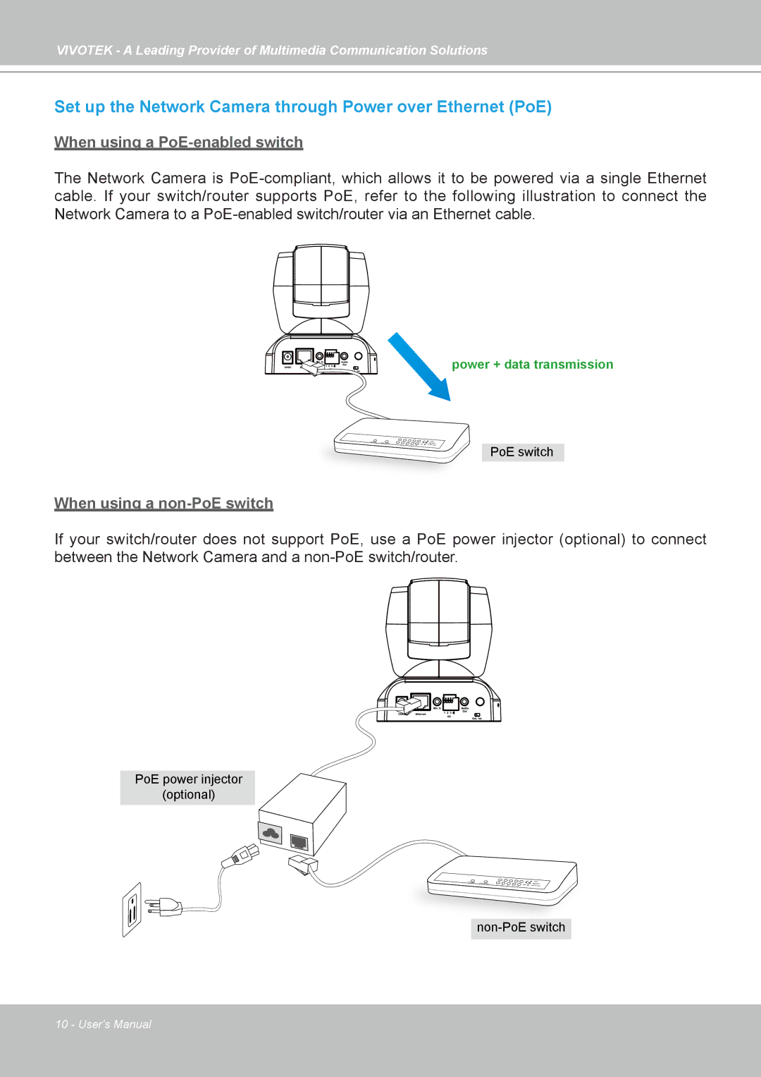 Vivotek PZ7111, PZ7112, PZ7121, PZ7122 manual Set up the Network Camera through Power over Ethernet PoE 