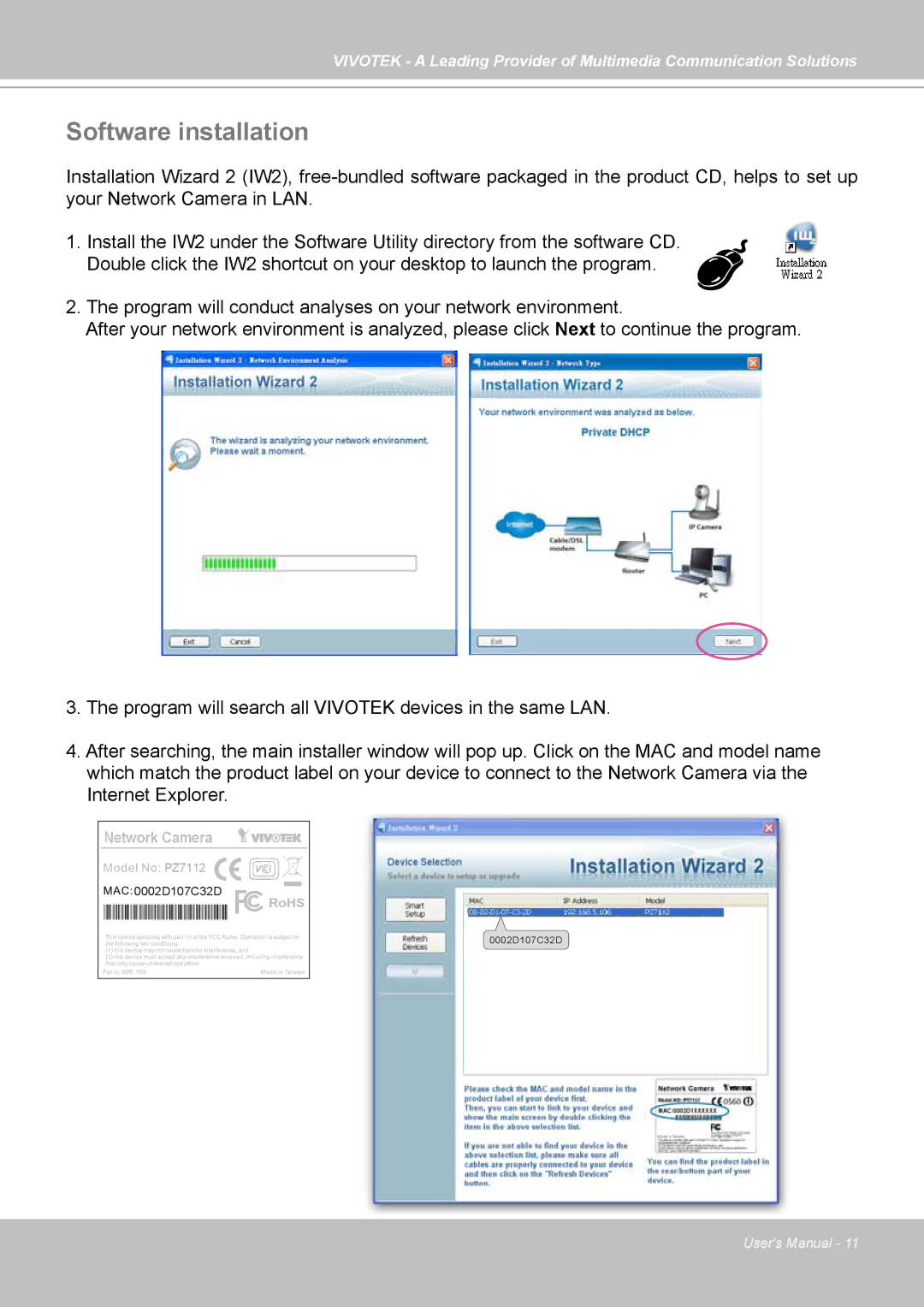 Vivotek PZ7122, PZ7112, PZ7121, PZ7111 manual Software installation, Network Camera 