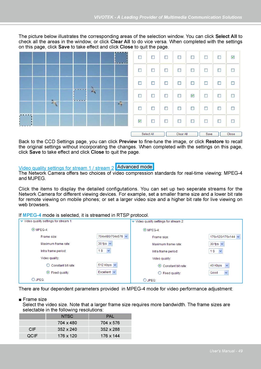 Vivotek PZ7121, PZ7112, PZ7111, PZ7122 manual Video quality settings for stream 1 / stream 2 Advanced mode 