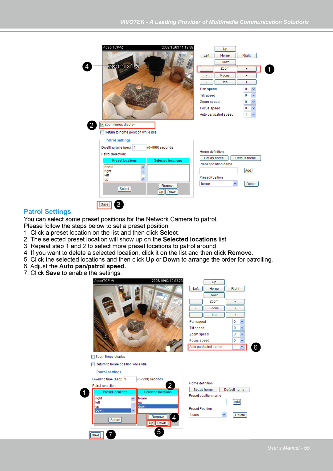 Vivotek PZ7122, PZ7112, PZ7121, PZ7111 manual Patrol Settings, Zoom 