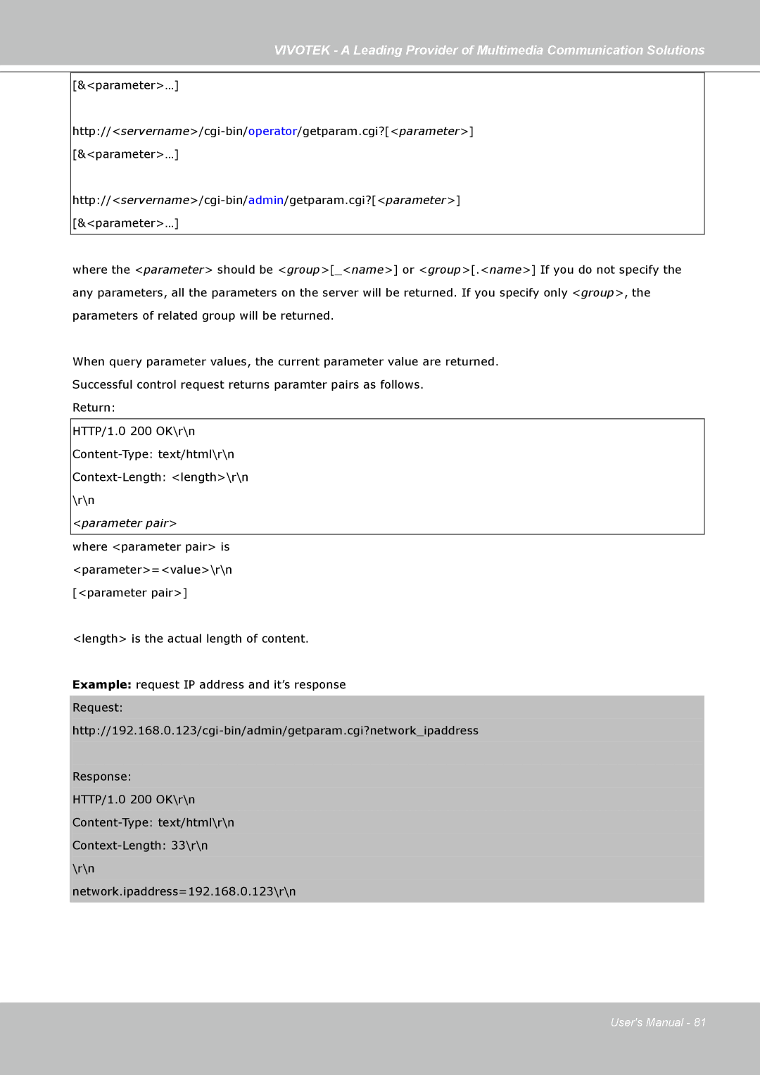 Vivotek PZ7121, PZ7112, PZ7111, PZ7122 manual Parameter pair 