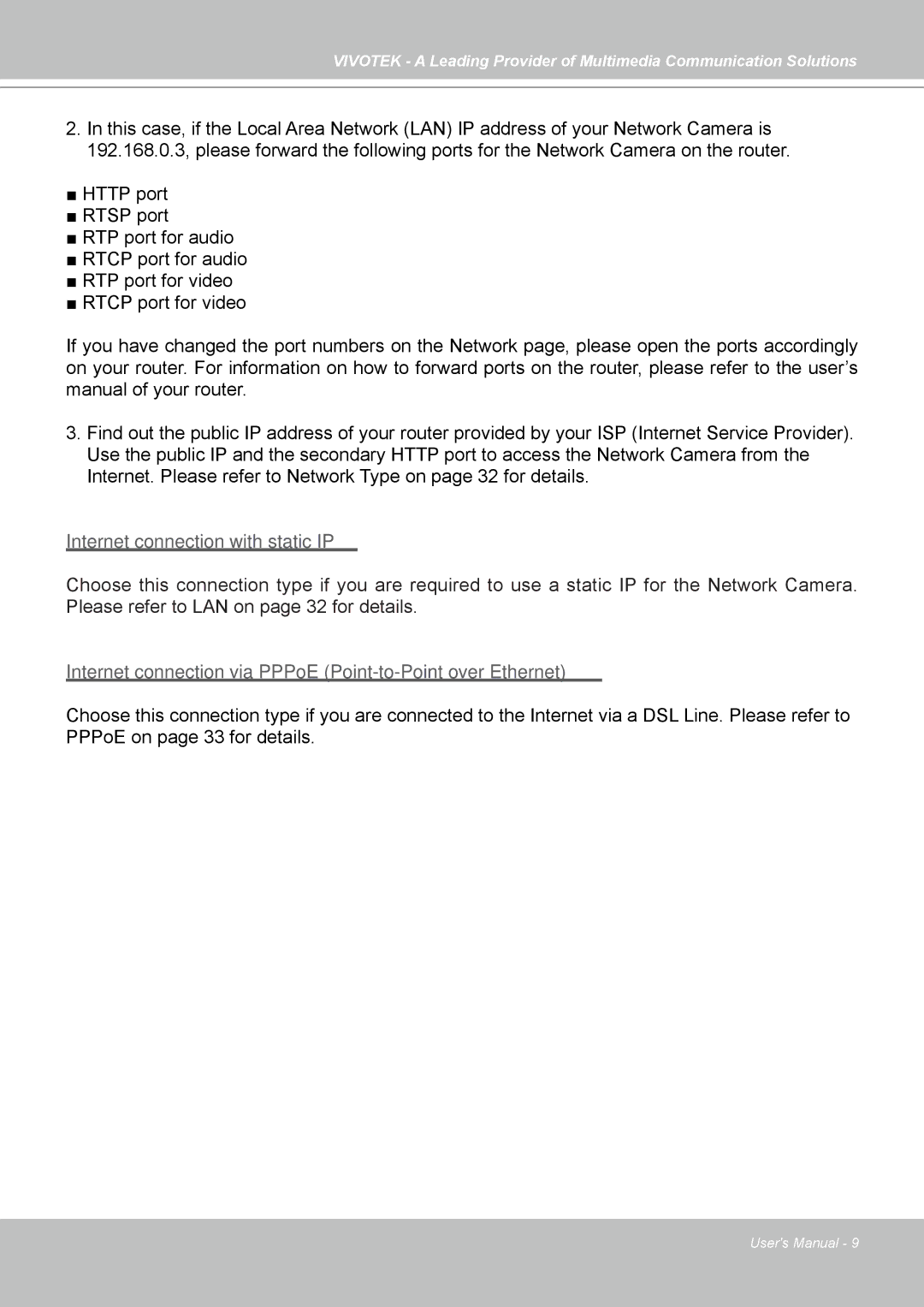 Vivotek PZ7121, PZ7112, PZ7111, PZ7122 manual Internet connection with static IP 