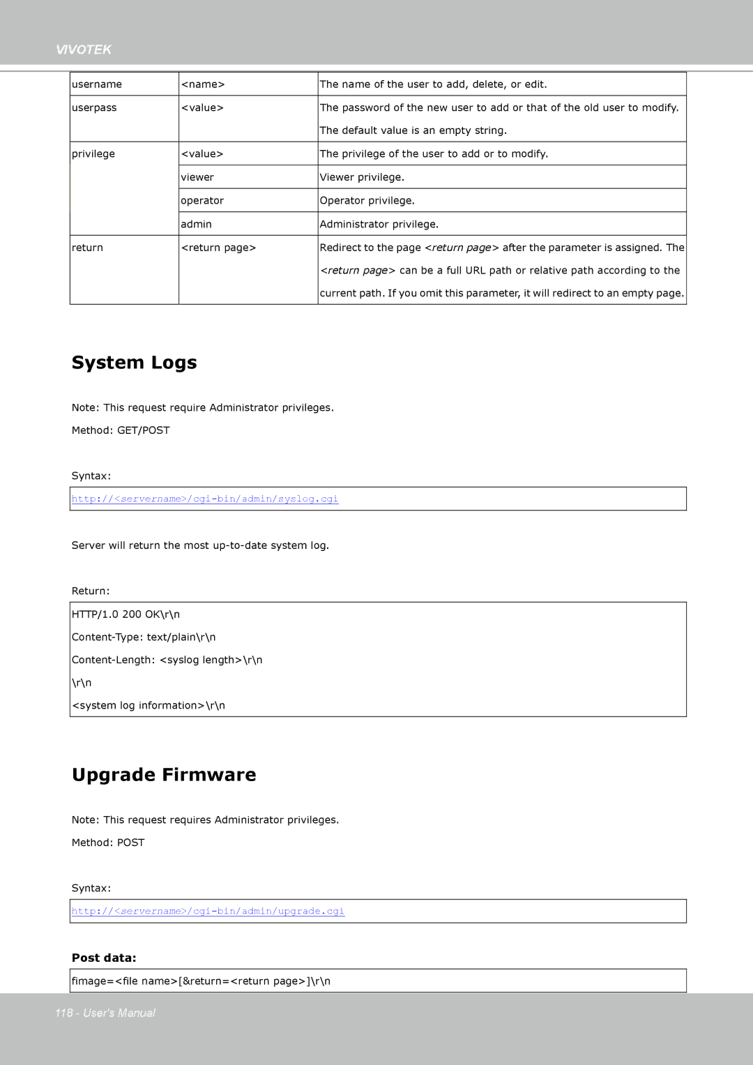 Vivotek PZ7112 manual System Logs, Upgrade Firmware 