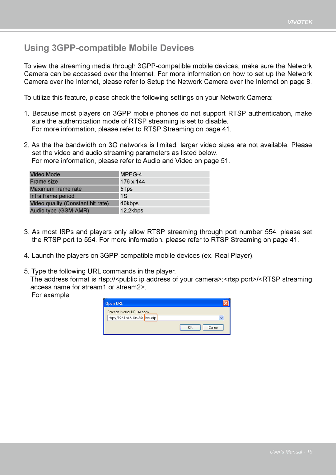 Vivotek PZ7112 manual Using 3GPP-compatible Mobile Devices, MPEG-4 