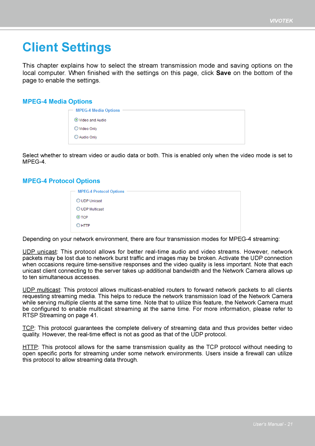 Vivotek PZ7112 manual Client Settings 