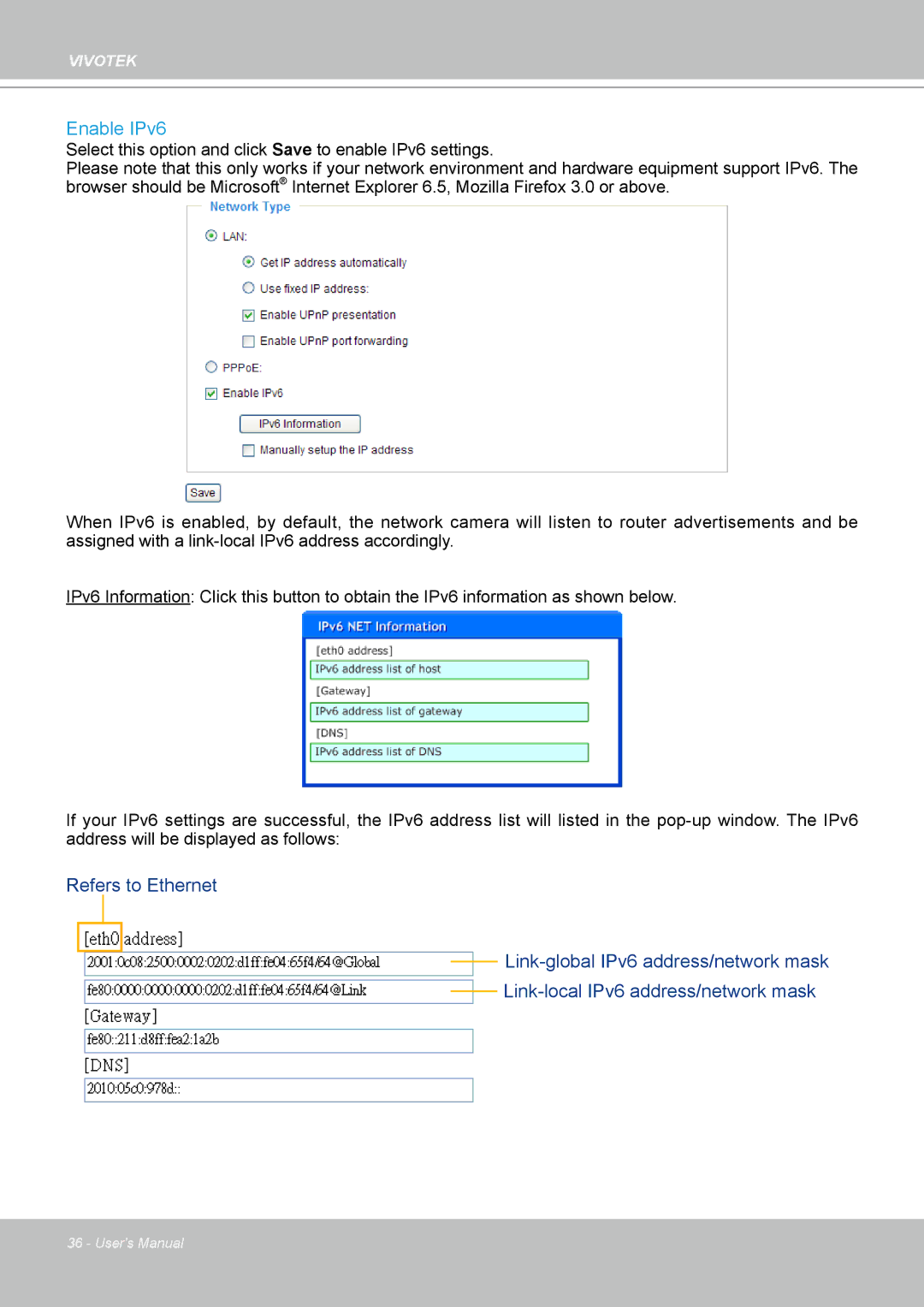 Vivotek PZ7112 manual Enable IPv6 