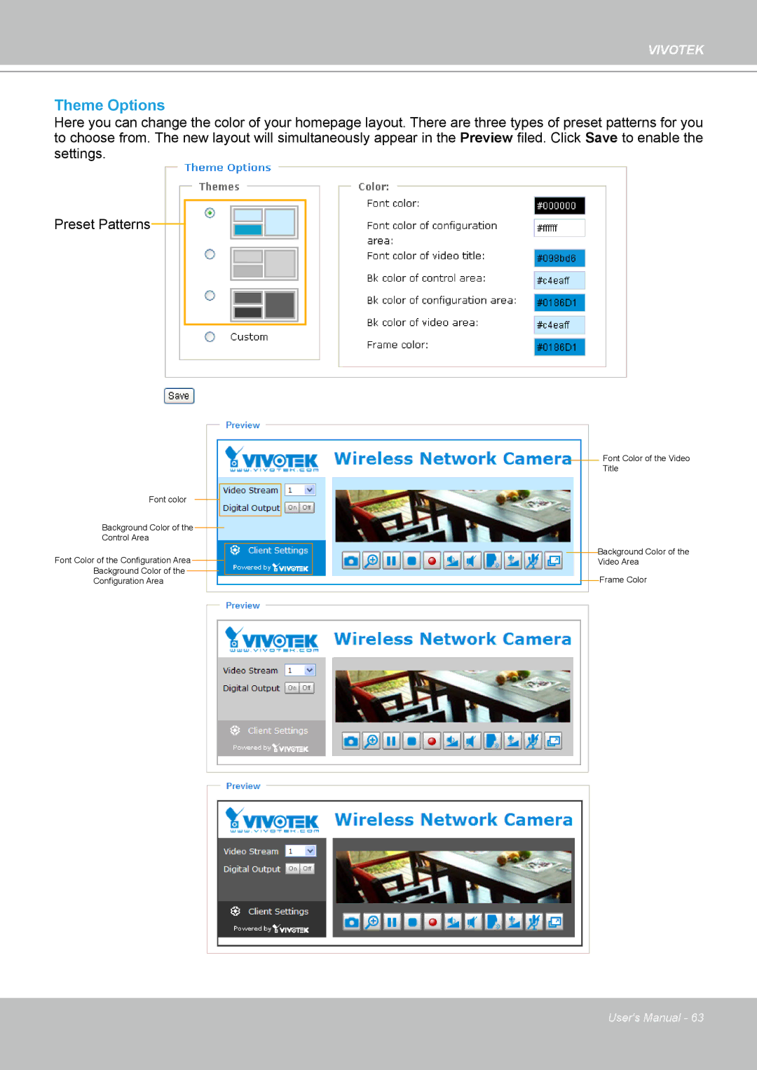 Vivotek PZ7112 manual Theme Options 