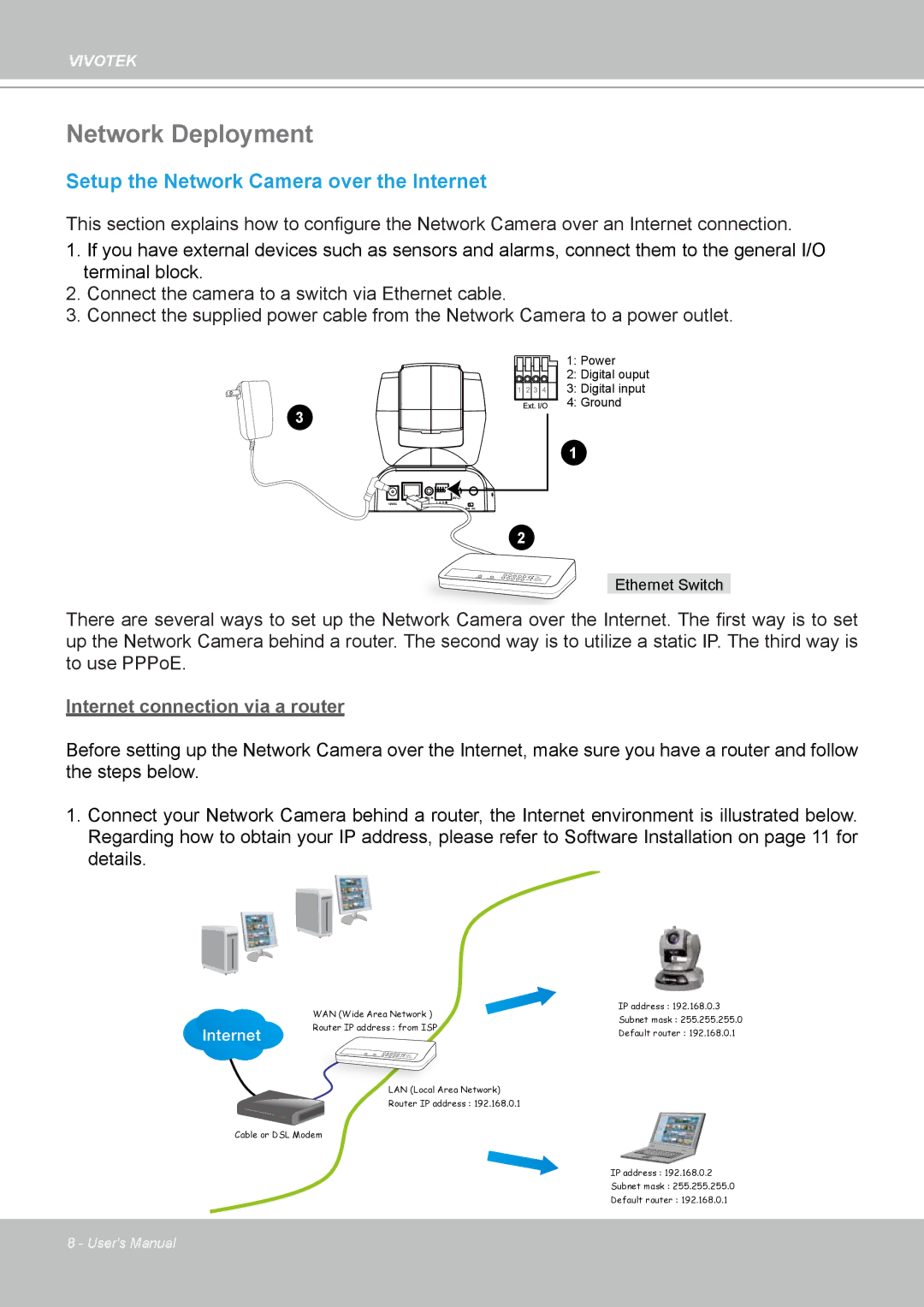 Vivotek PZ7112 manual Network Deployment, Setup the Network Camera over the Internet 