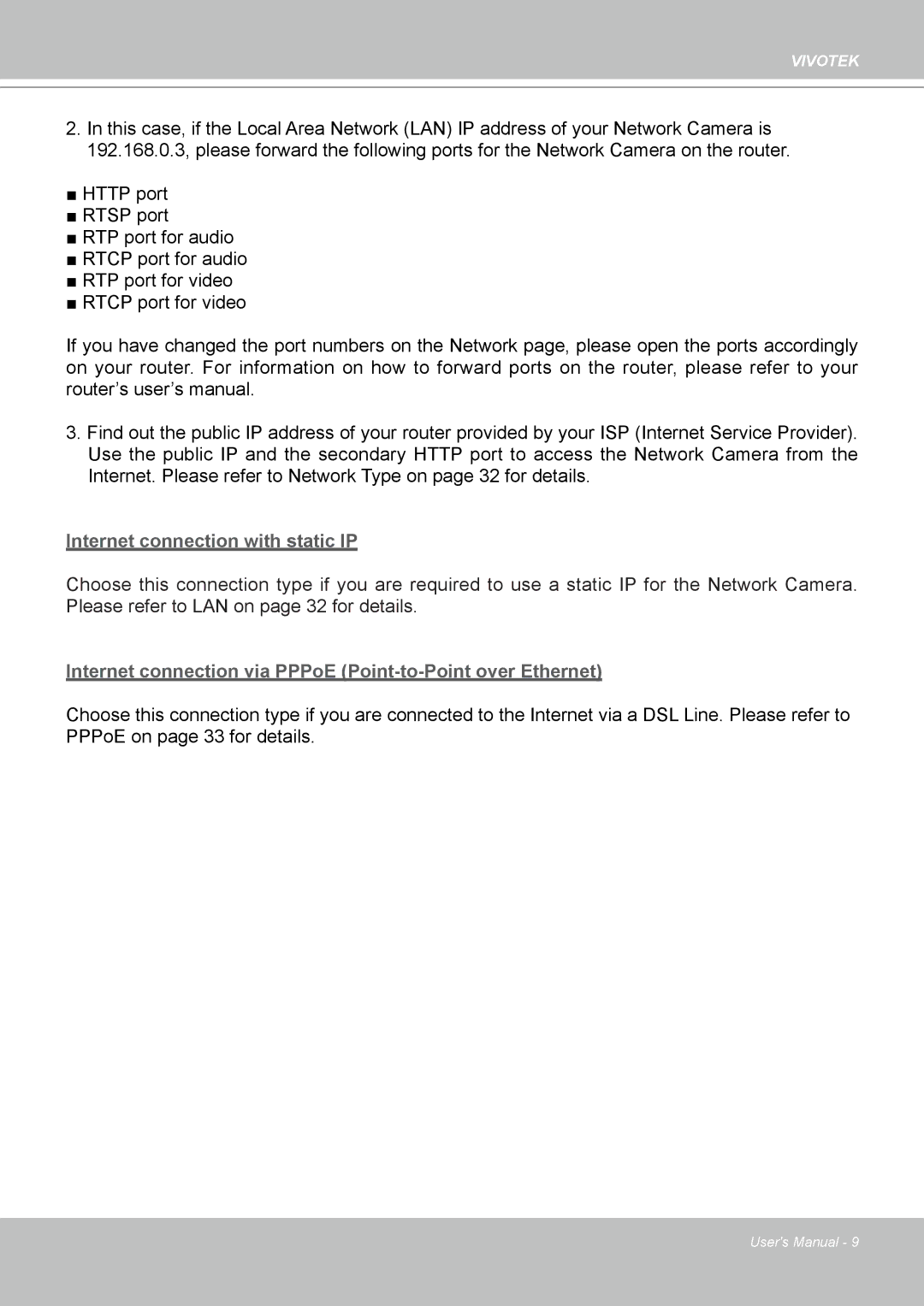 Vivotek PZ7112 manual Internet connection with static IP 