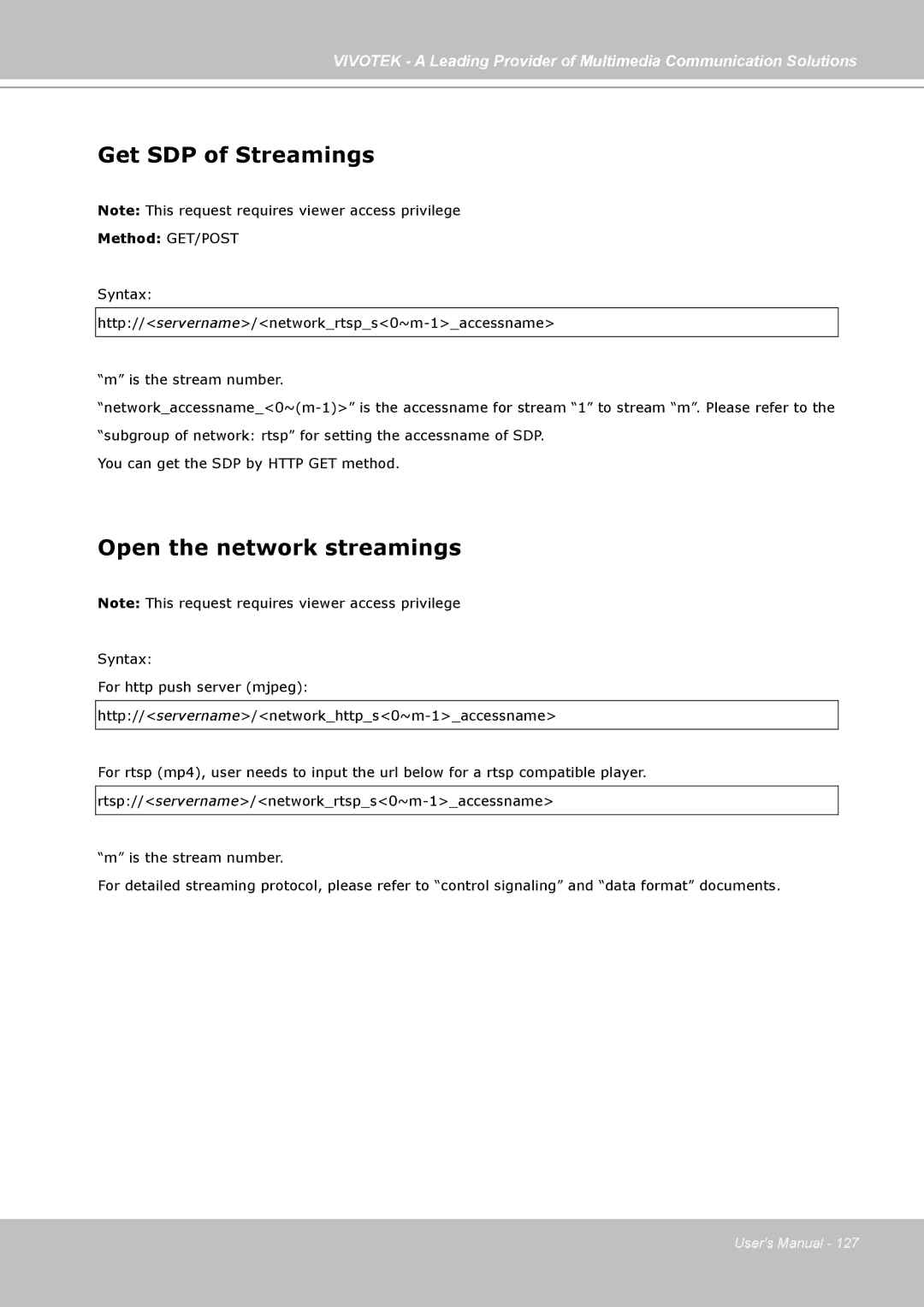 Vivotek PZ7131, PZ7132 manual Get SDP of Streamings, Open the network streamings 