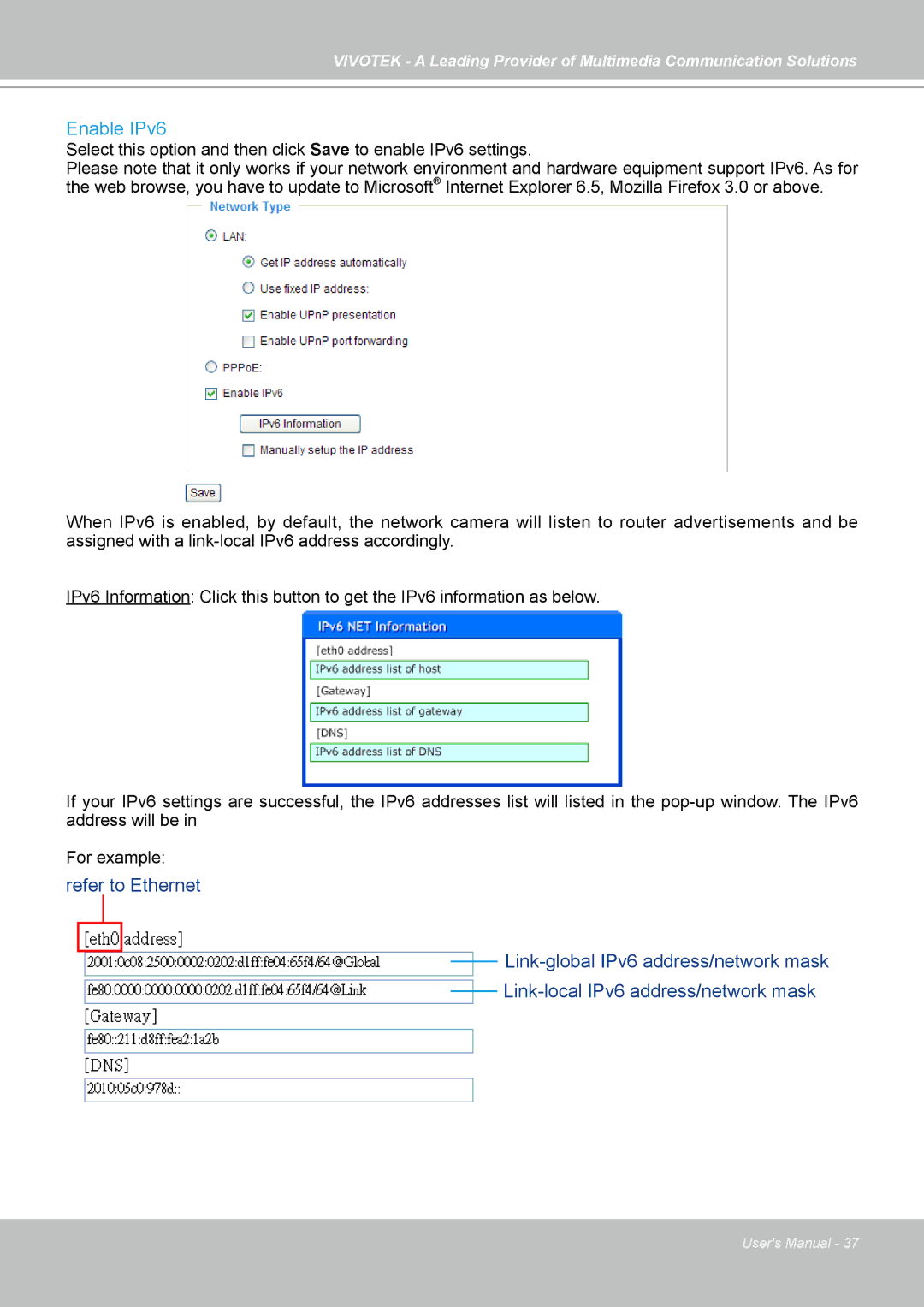 Vivotek PZ7131, PZ7132 manual Enable IPv6 