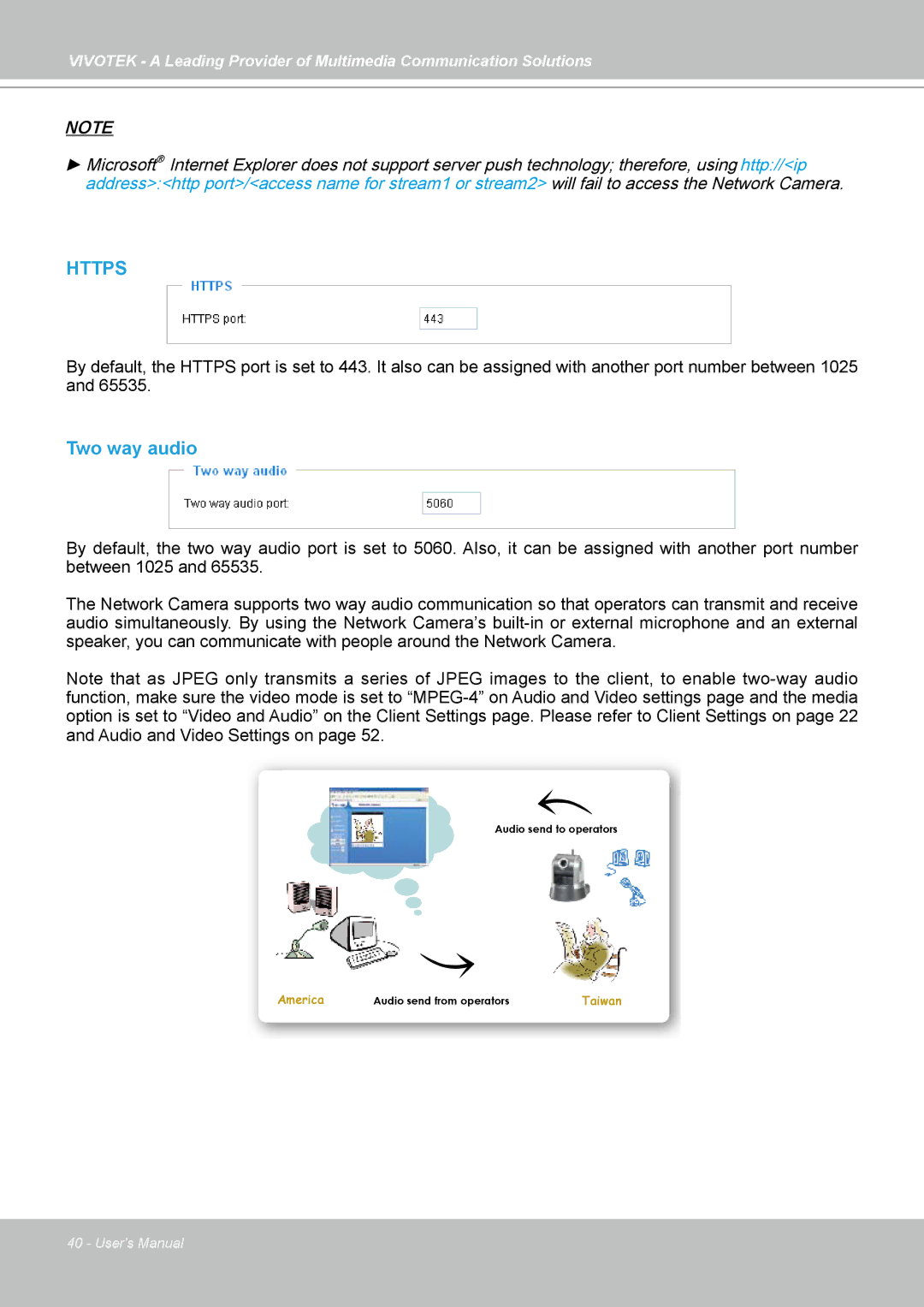 Vivotek PZ7132, PZ7131 manual Https, Two way audio 