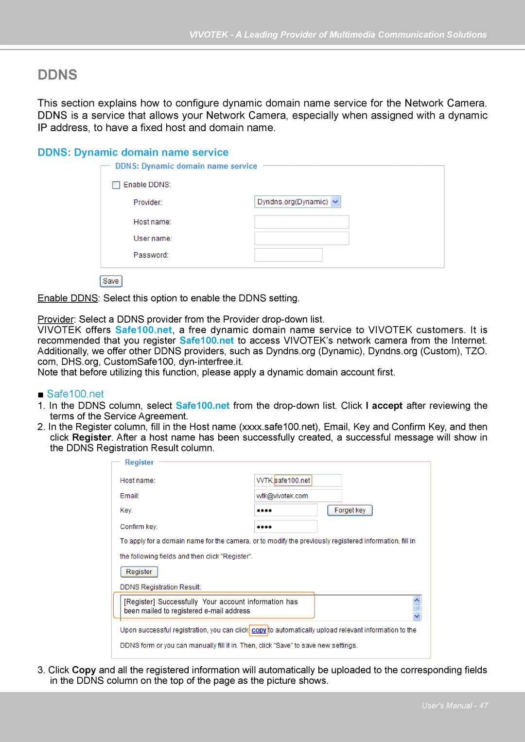 Vivotek PZ7131, PZ7132 manual Ddns Dynamic domain name service 