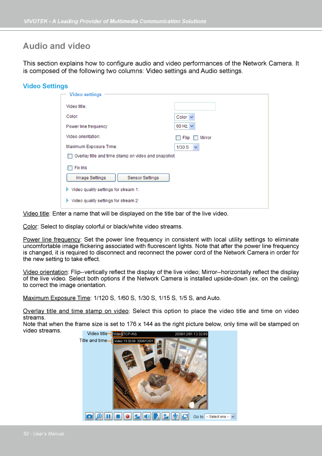 Vivotek PZ7132, PZ7131 manual Audio and video, Video Settings 