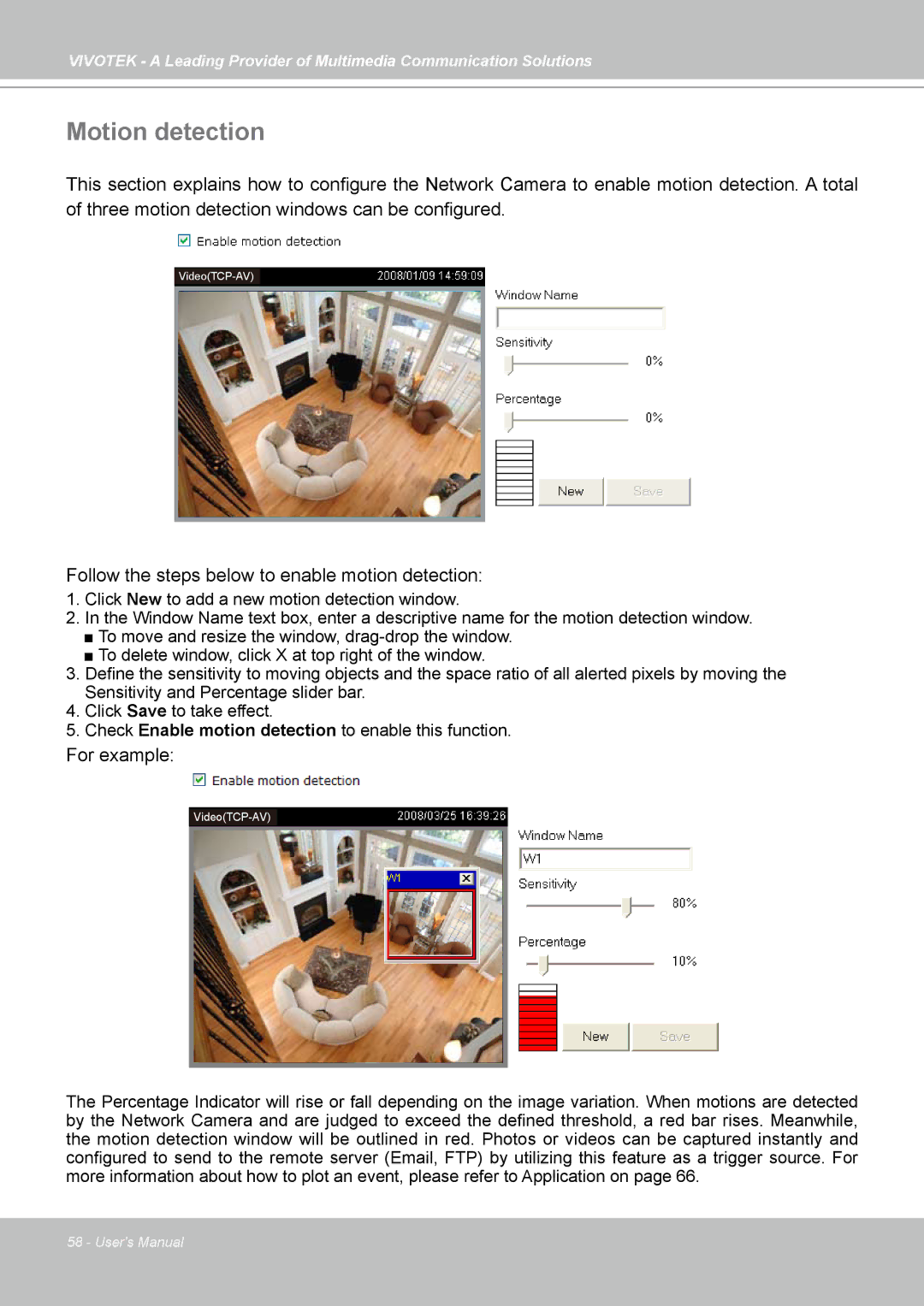 Vivotek PZ7132, PZ7131 manual Motion detection, Follow the steps below to enable motion detection 