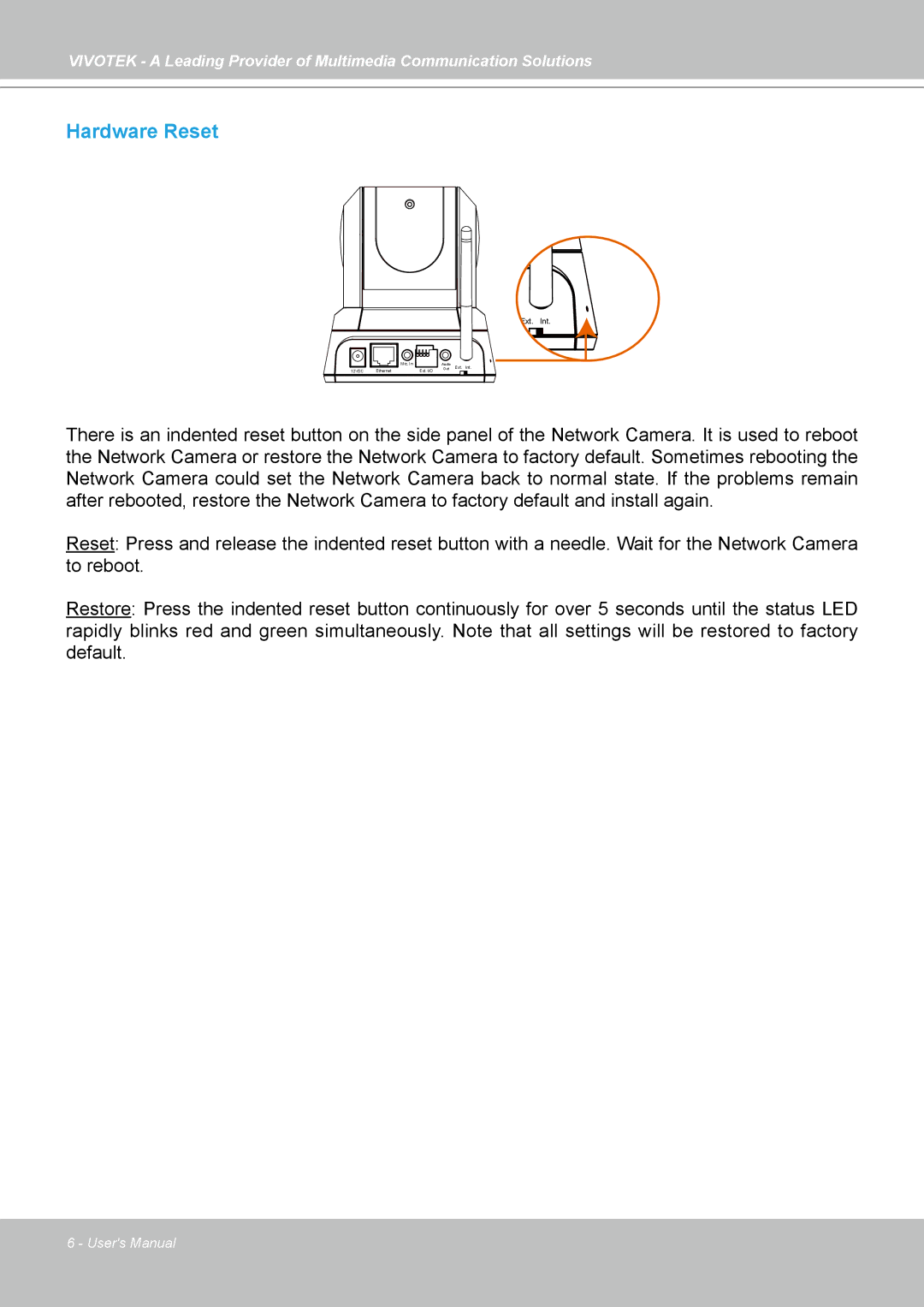 Vivotek PZ7132, PZ7131 manual Hardware Reset 