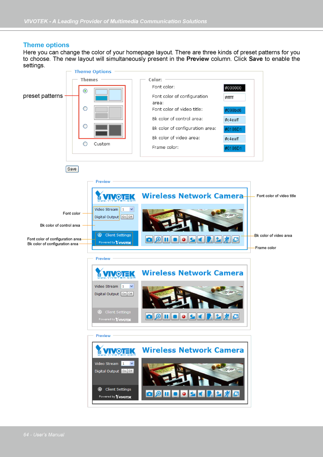 Vivotek PZ7132, PZ7131 manual Theme options 