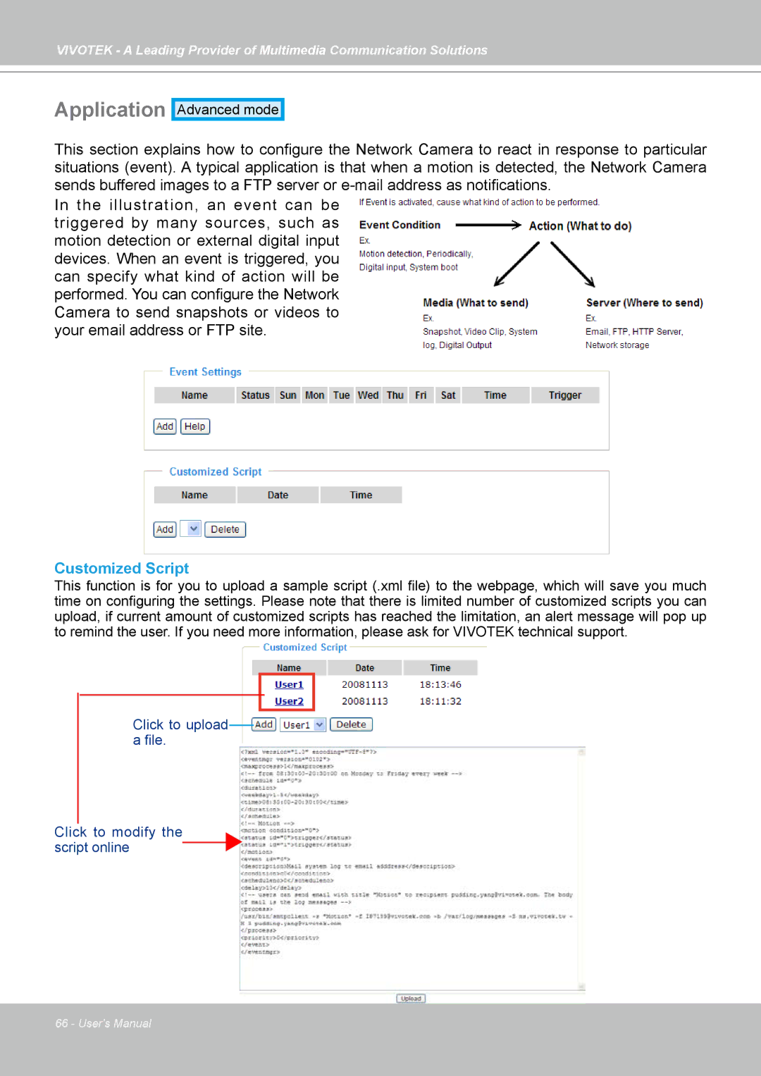 Vivotek PZ7132, PZ7131 manual Application, Customized Script 