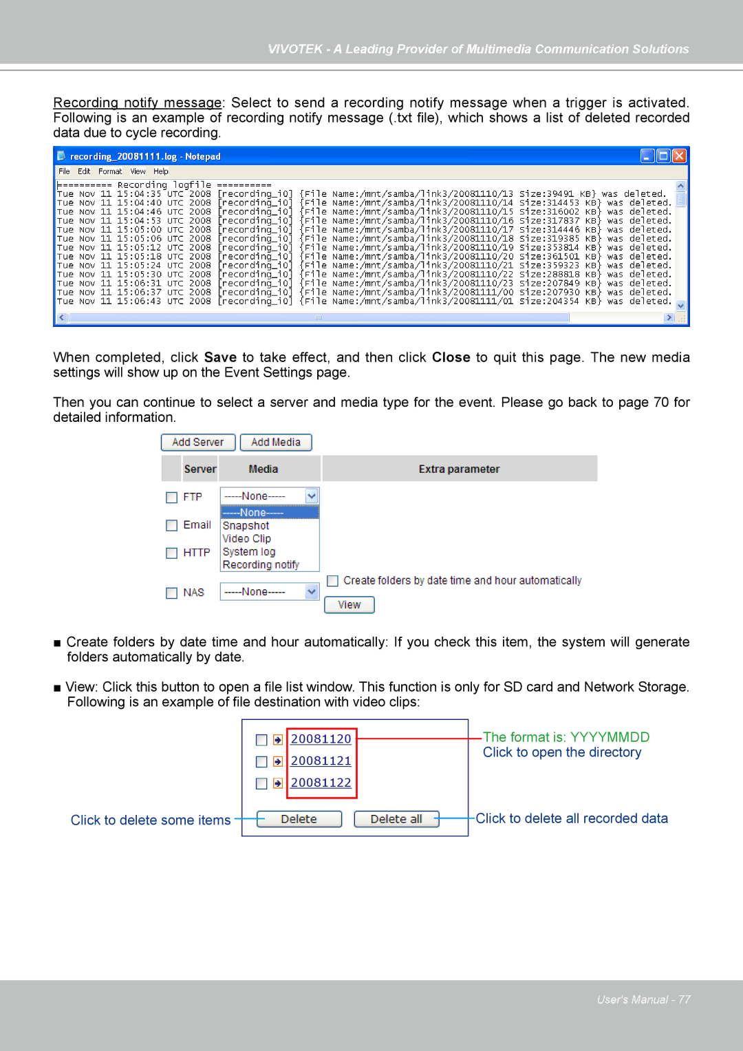 Vivotek PZ7131, PZ7132 manual Format is Yyyymmdd Click to open the directory 