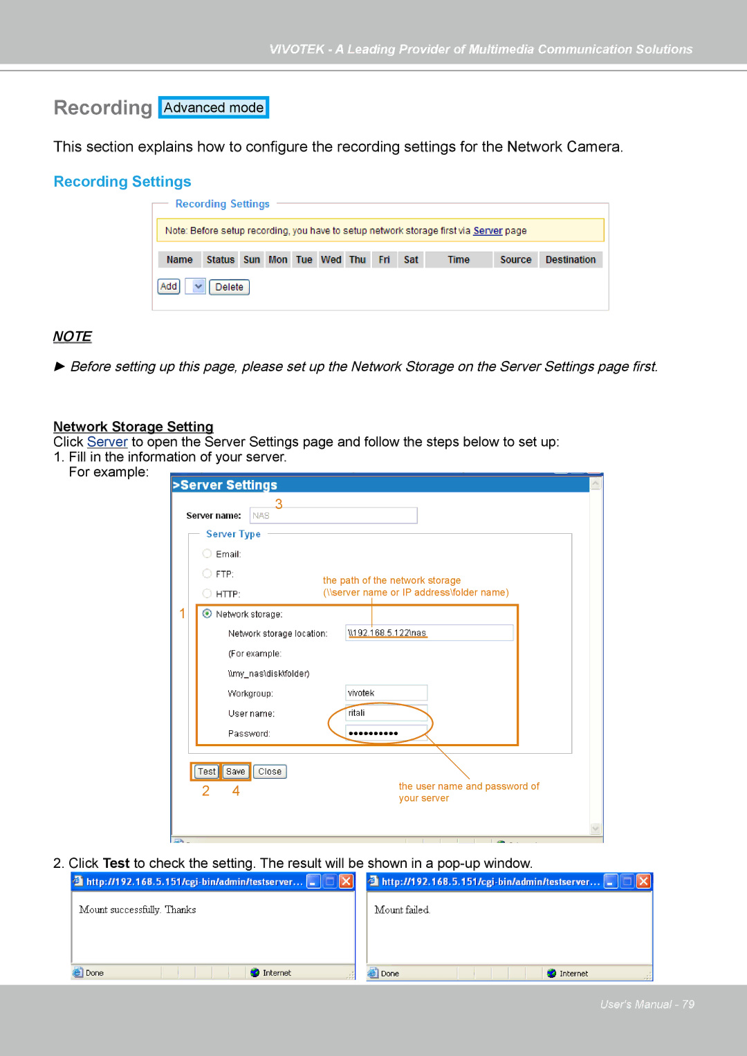 Vivotek PZ7131, PZ7132 manual Recording Settings 