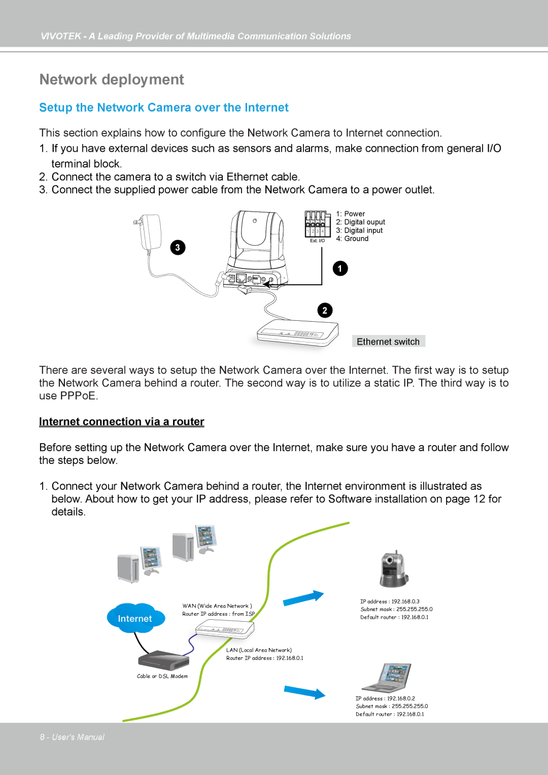 Vivotek PZ7132, PZ7131 manual Network deployment, Setup the Network Camera over the Internet 