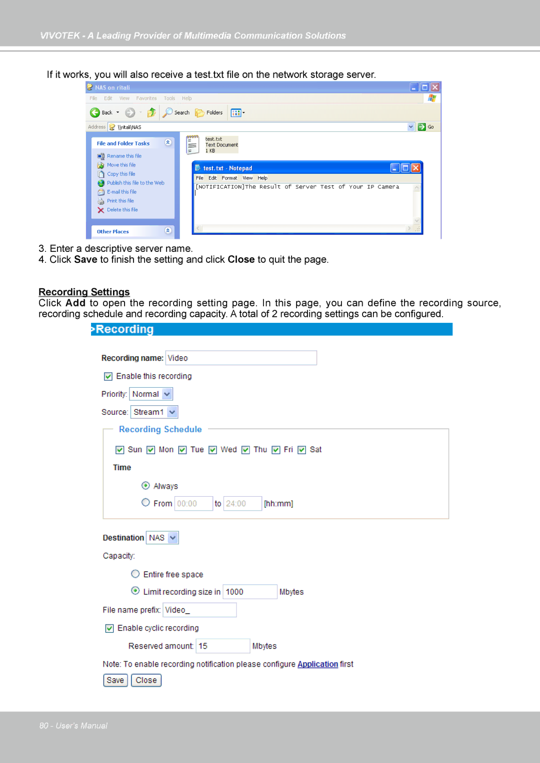 Vivotek PZ7132, PZ7131 manual Recording Settings 