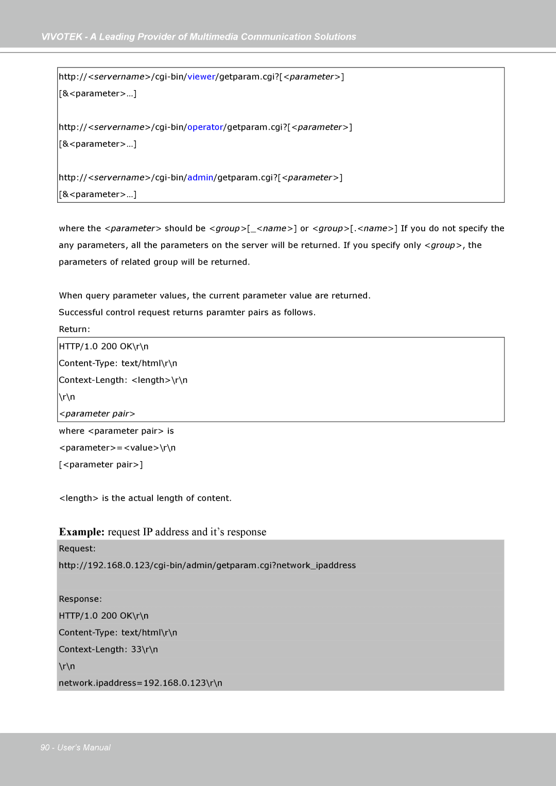 Vivotek PZ7132, PZ7131 manual Example request IP address and it’s response 