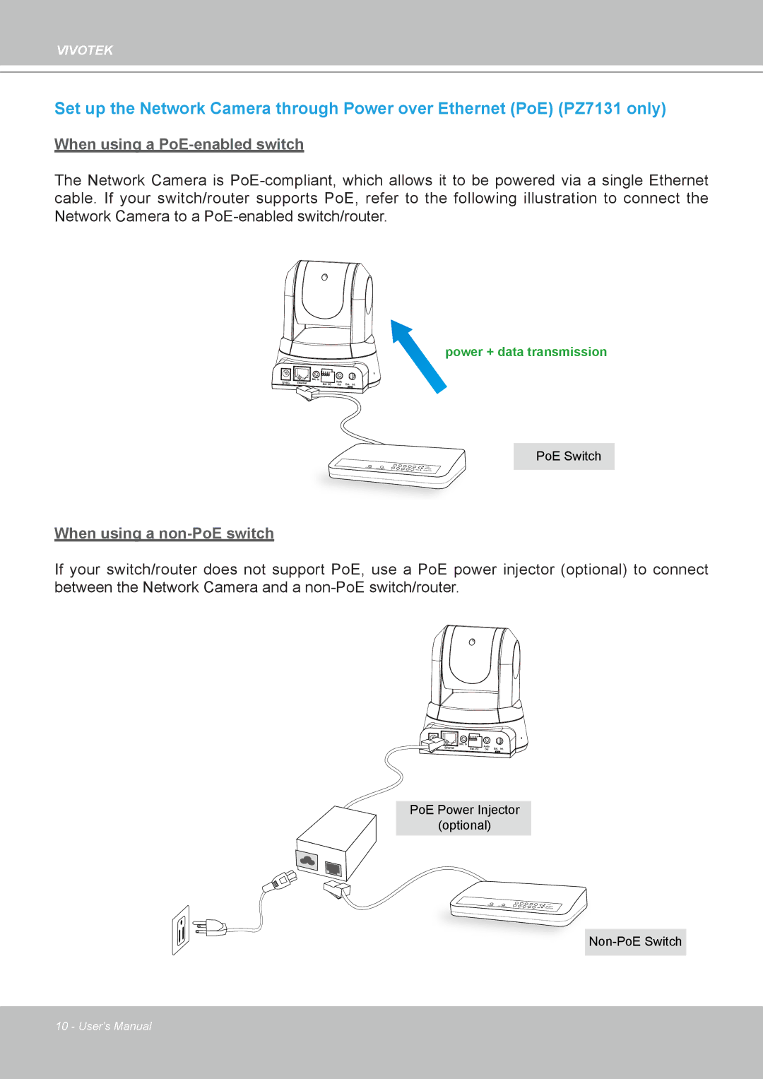 Vivotek PZ7132 manual When using a PoE-enabled switch 