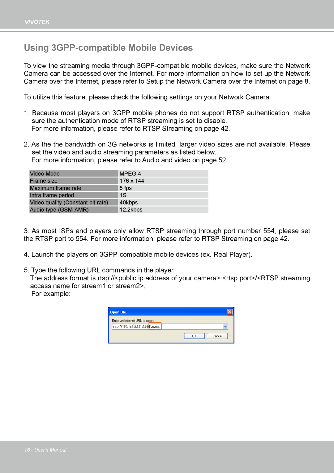 Vivotek PZ7132 manual Using 3GPP-compatible Mobile Devices, MPEG-4 