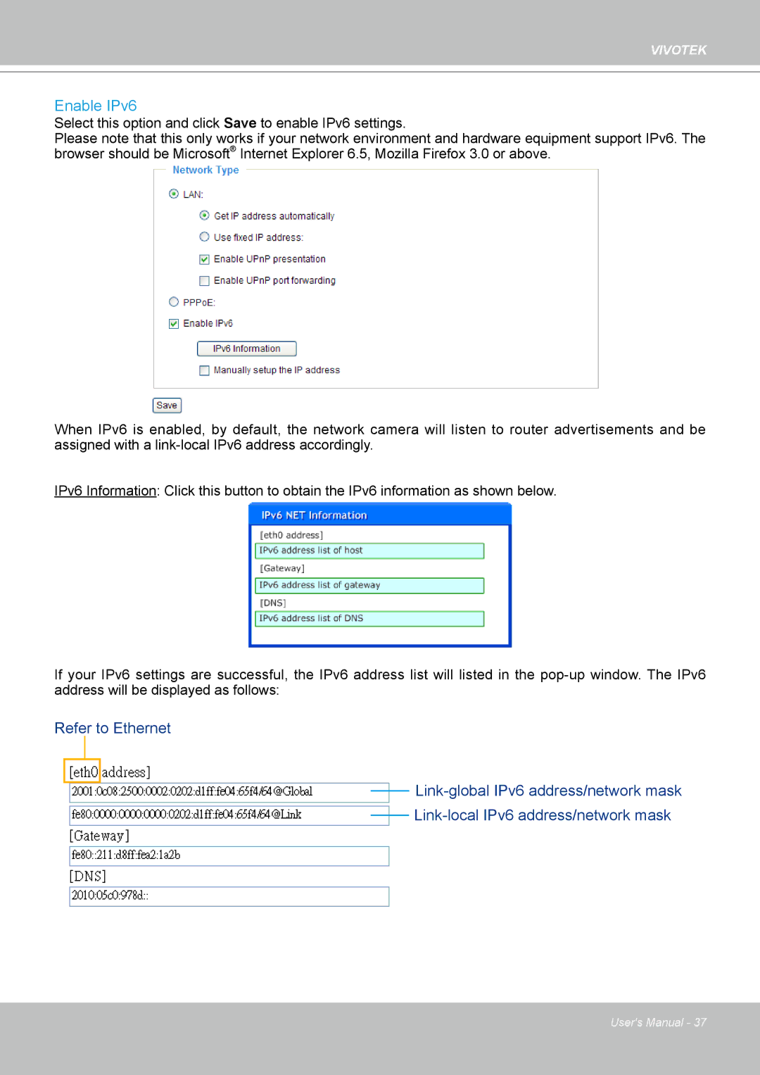 Vivotek PZ7132 manual Enable IPv6 