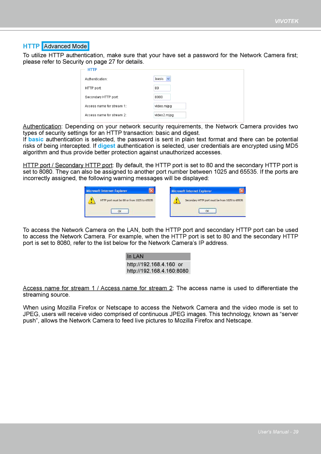 Vivotek PZ7132 manual Http 