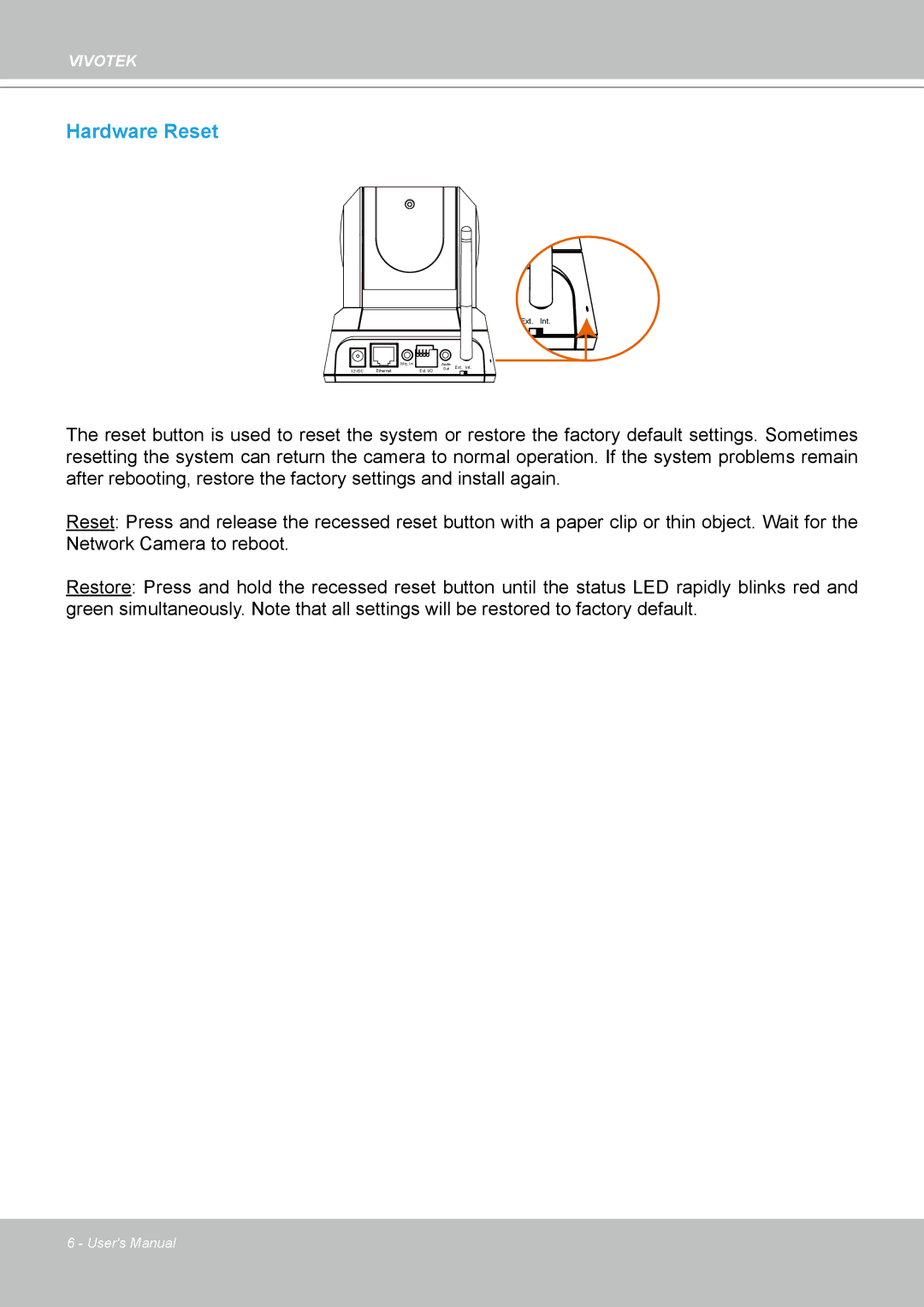 Vivotek PZ7132 manual Hardware Reset 