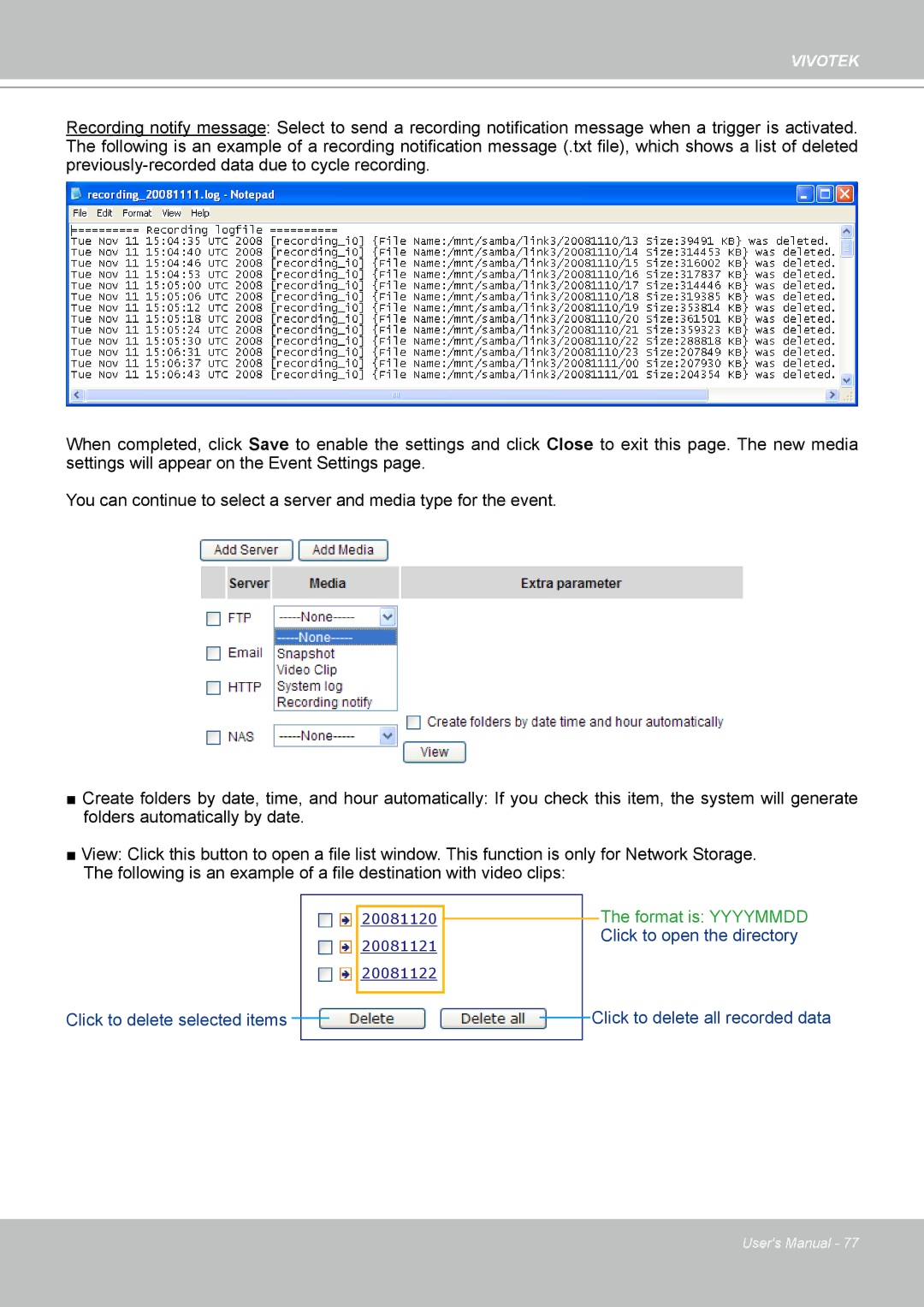 Vivotek PZ7132 manual Format is Yyyymmdd Click to open the directory 