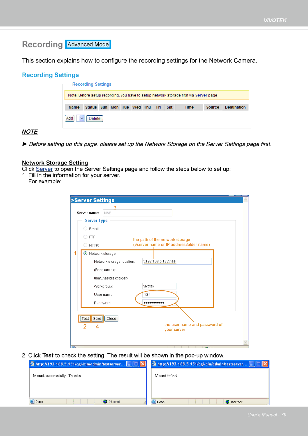 Vivotek PZ7132 manual Recording Settings 