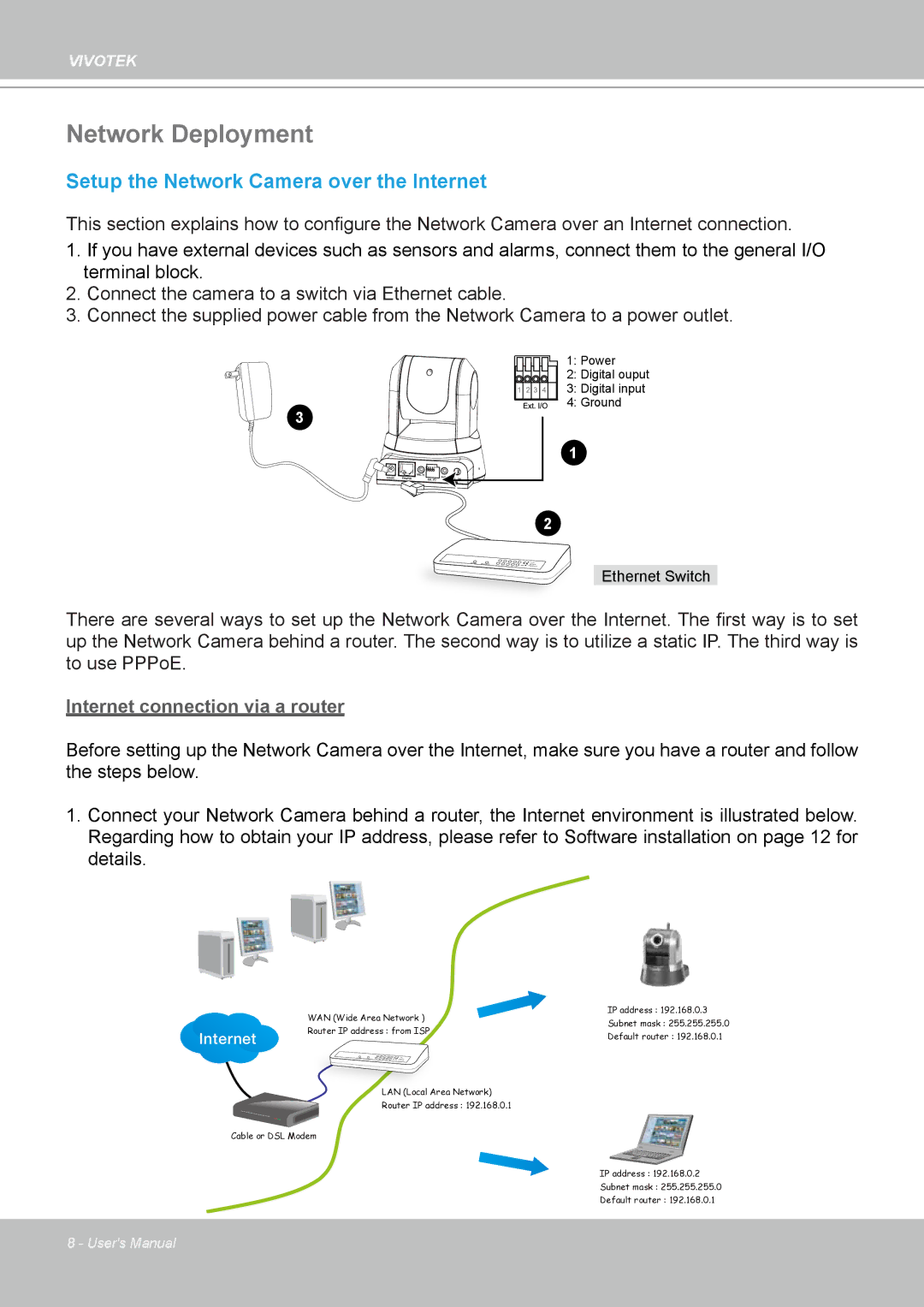 Vivotek PZ7132 manual Network Deployment, Setup the Network Camera over the Internet 