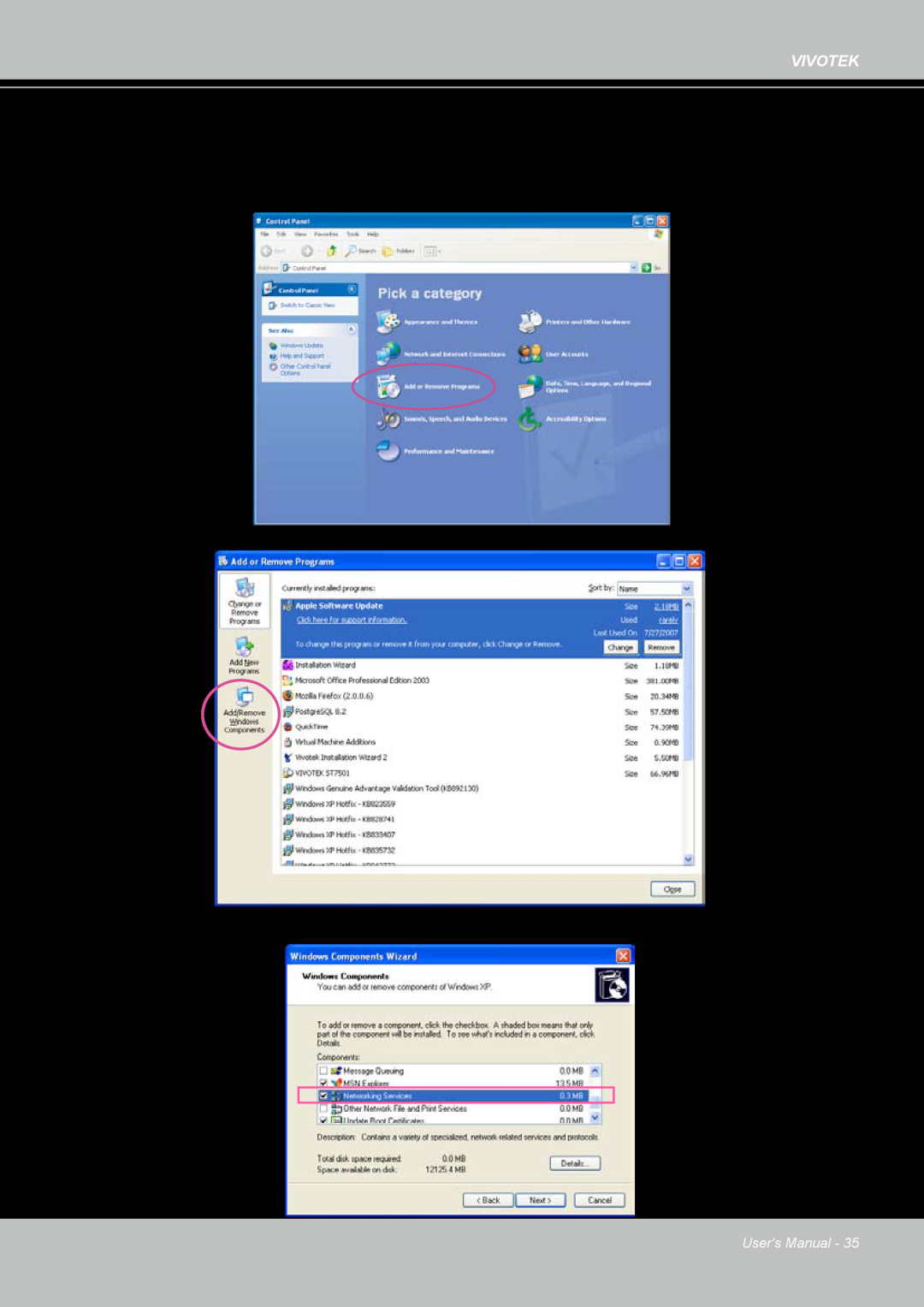 Vivotek PZ7132 manual Steps to enable UPnPTM user interface on your computer 