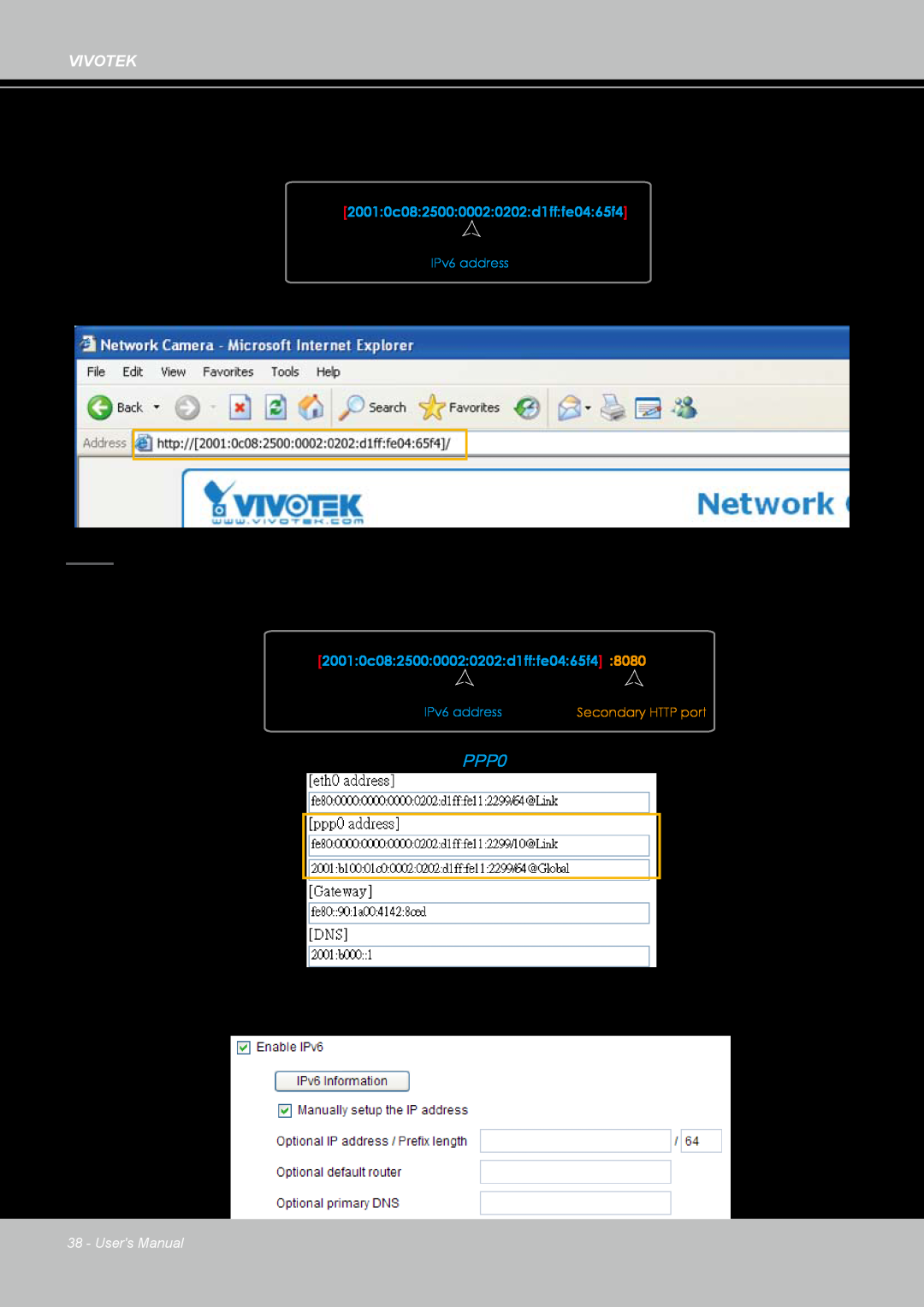 Vivotek PZ7132 manual Please follow the steps below to link to an IPv6 address 