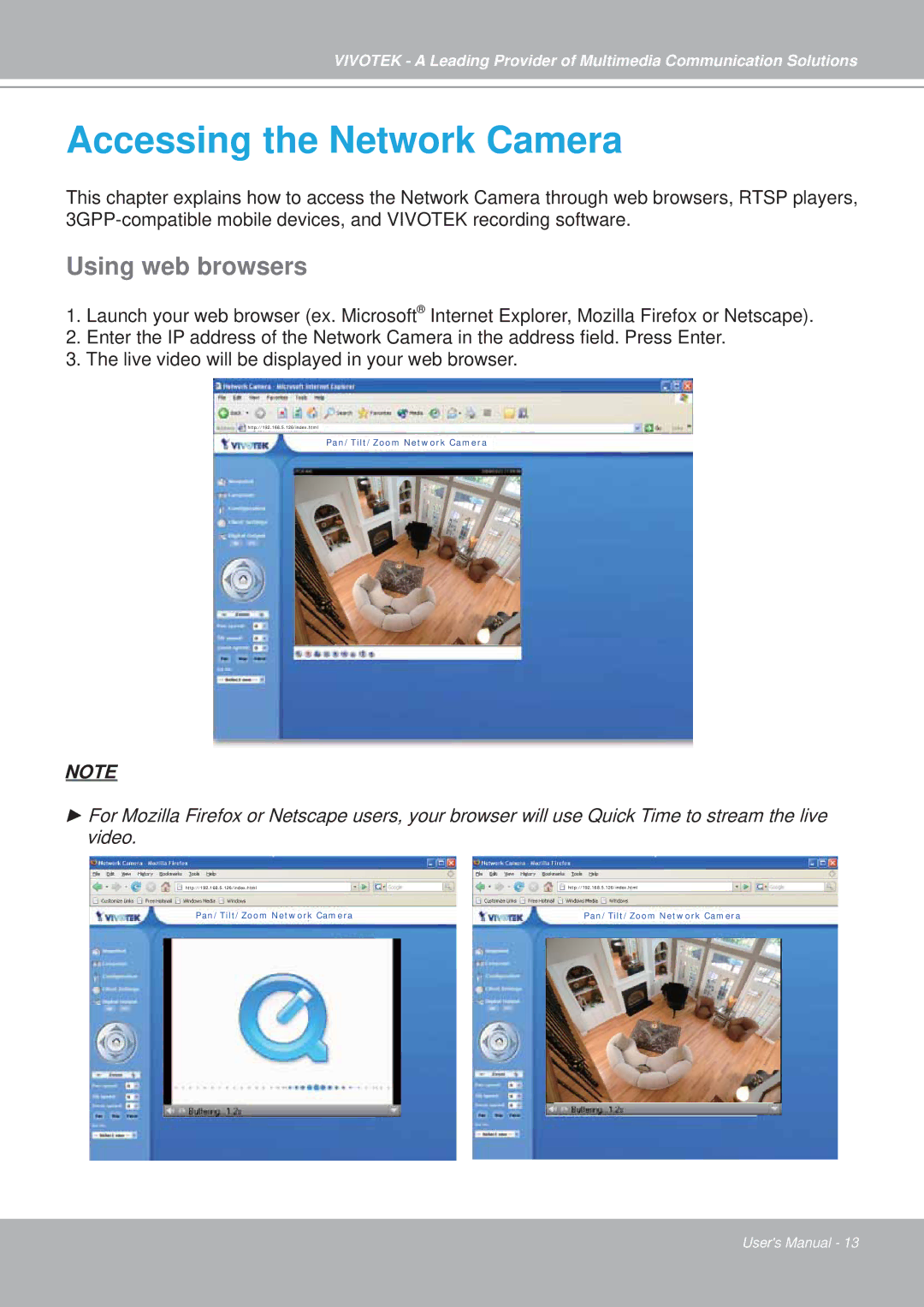 Vivotek PZ7151, PZ7152 manual Accessing the Network Camera, Using web browsers 