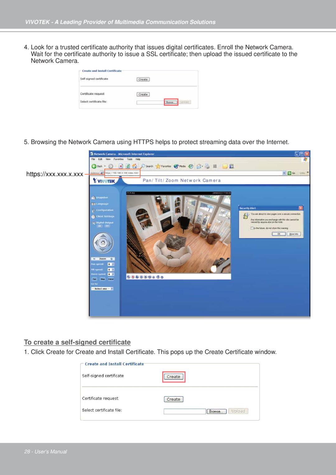 Vivotek PZ7152, PZ7151 manual To create a self-signed certificate 