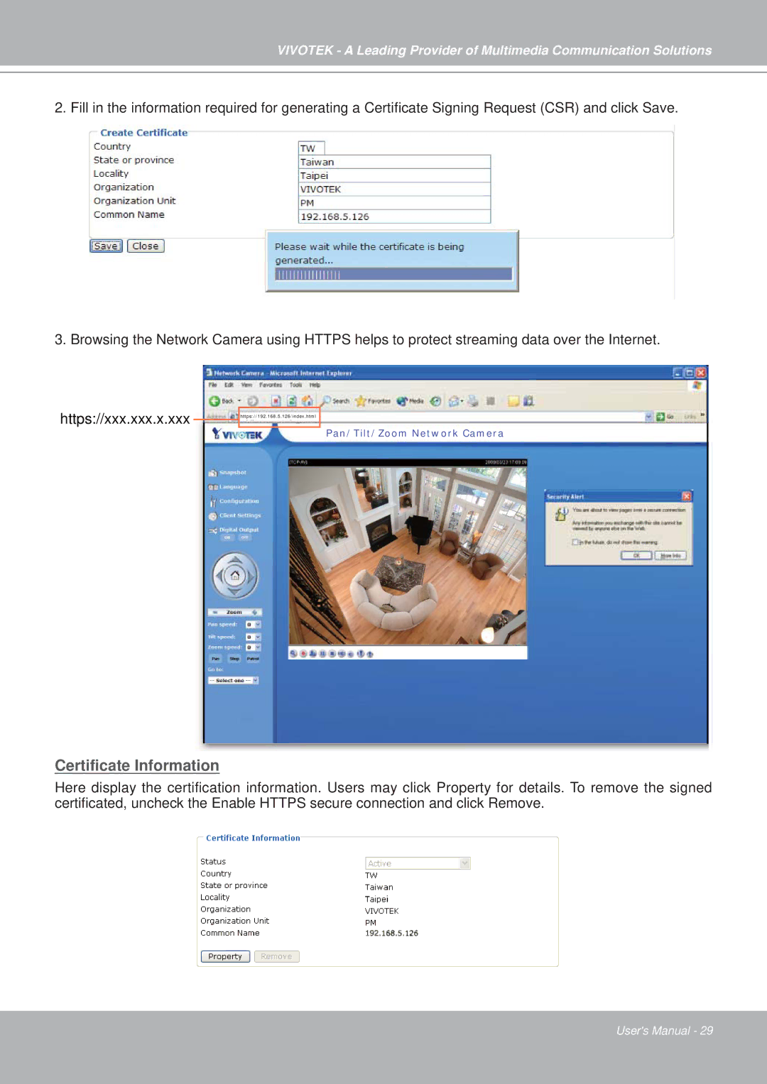 Vivotek PZ7151, PZ7152 manual Certificate Information 