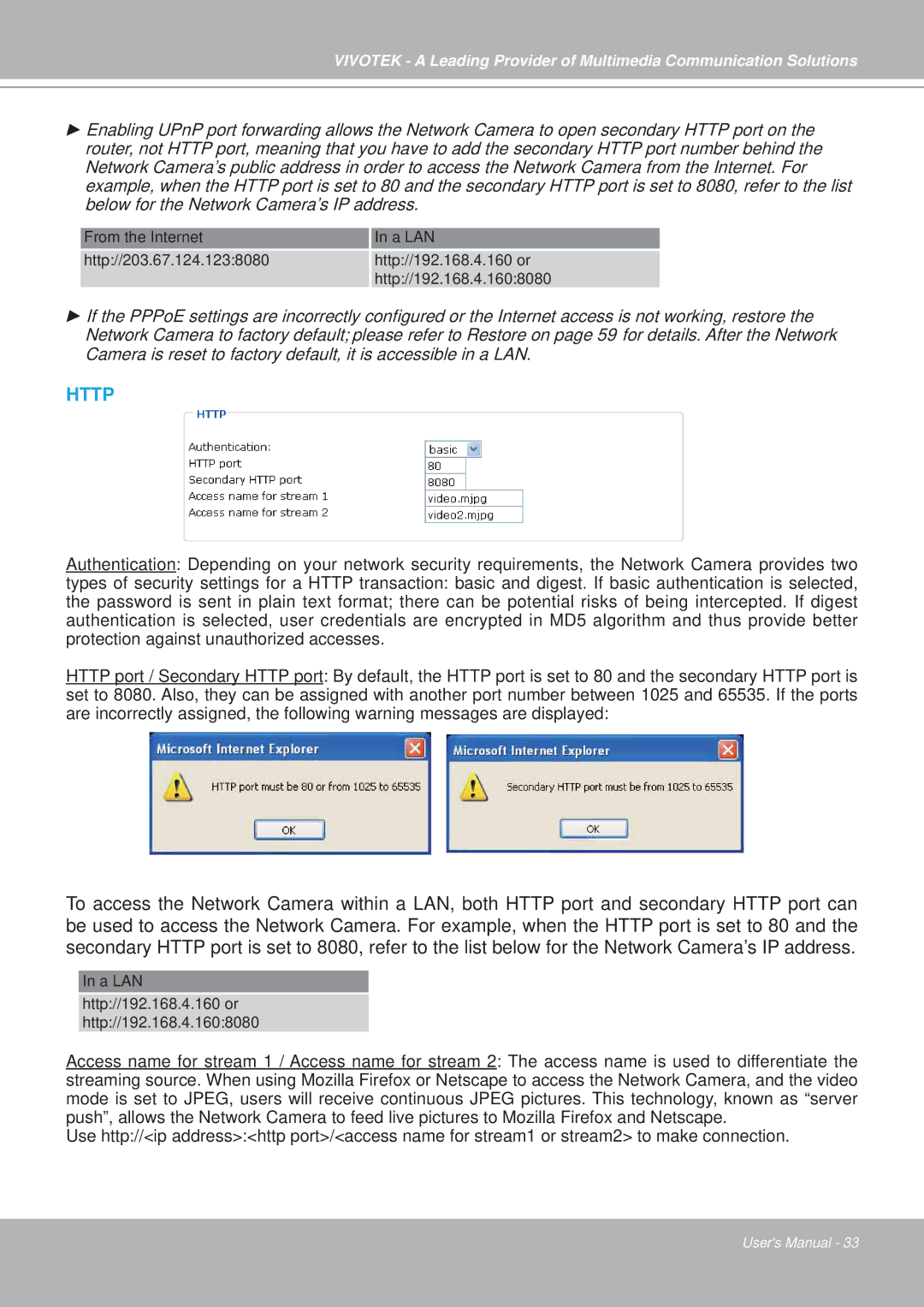 Vivotek PZ7151, PZ7152 manual Http 