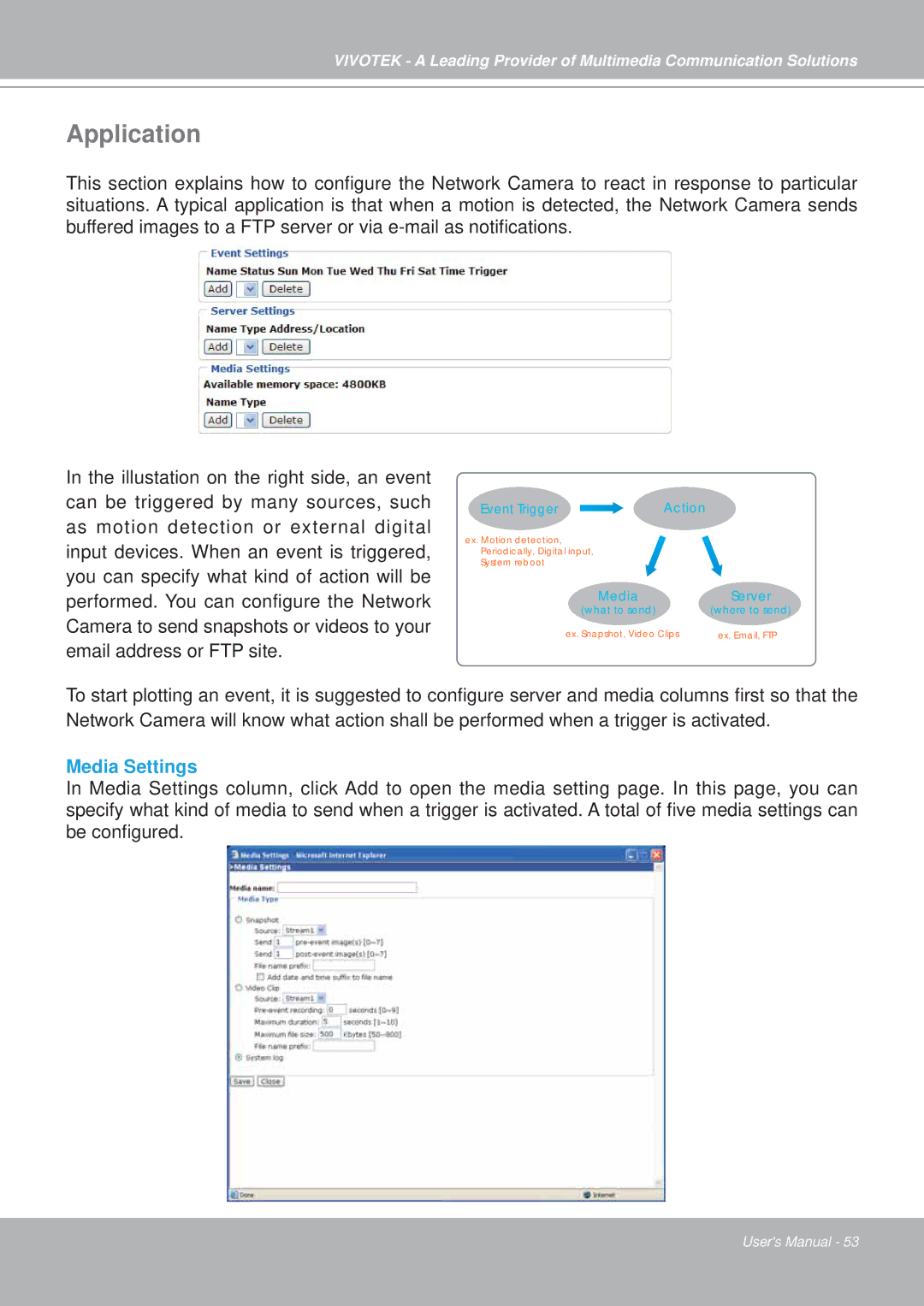 Vivotek PZ7151, PZ7152 manual Application, Media Settings 