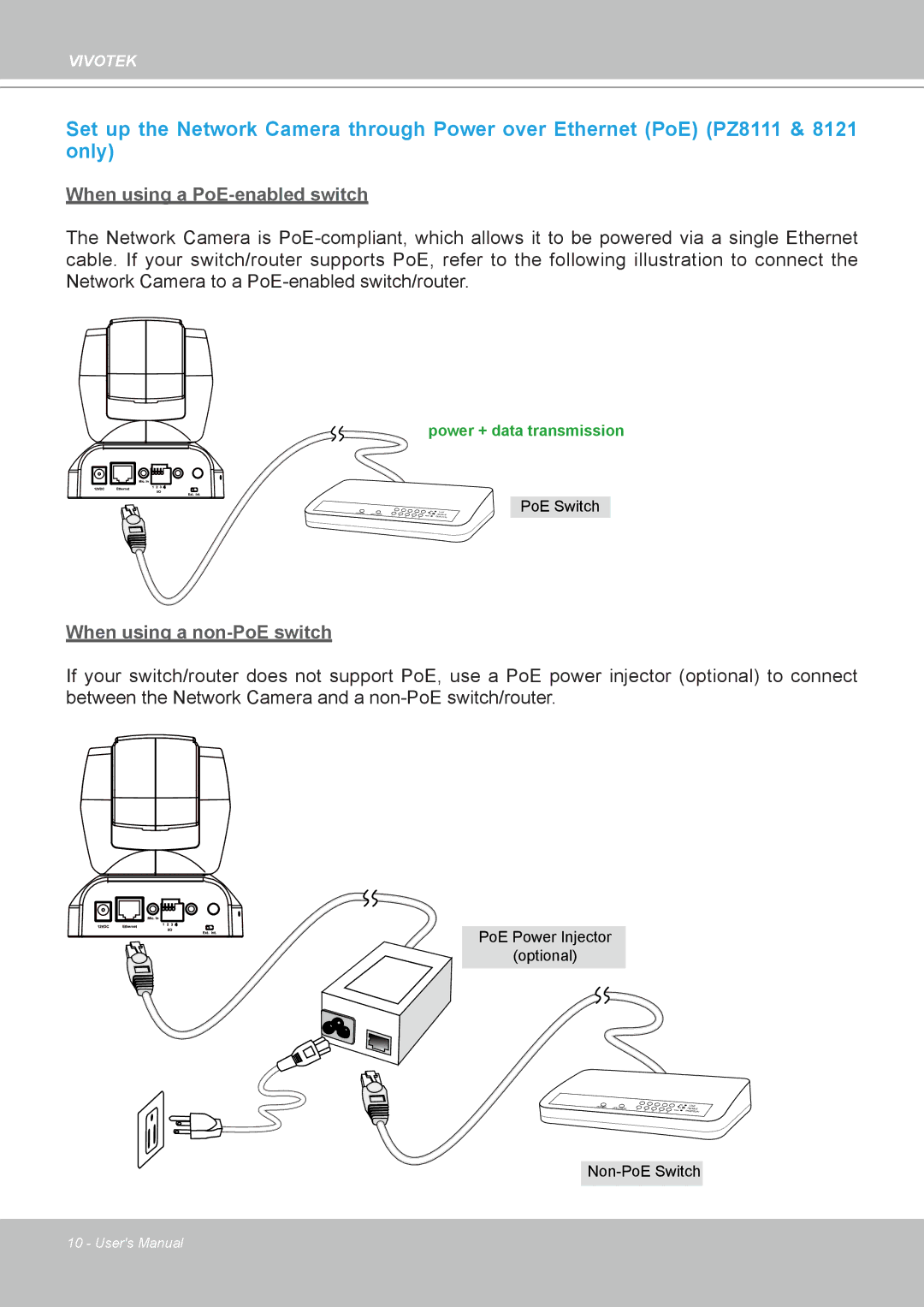 Vivotek PZ8111 manual When using a PoE-enabled switch 