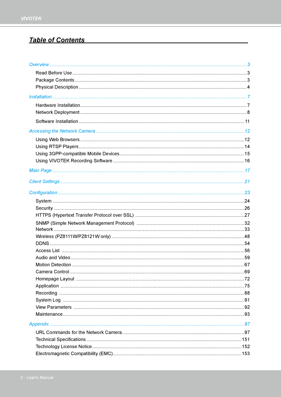 Vivotek PZ8111 manual Table of Contents 