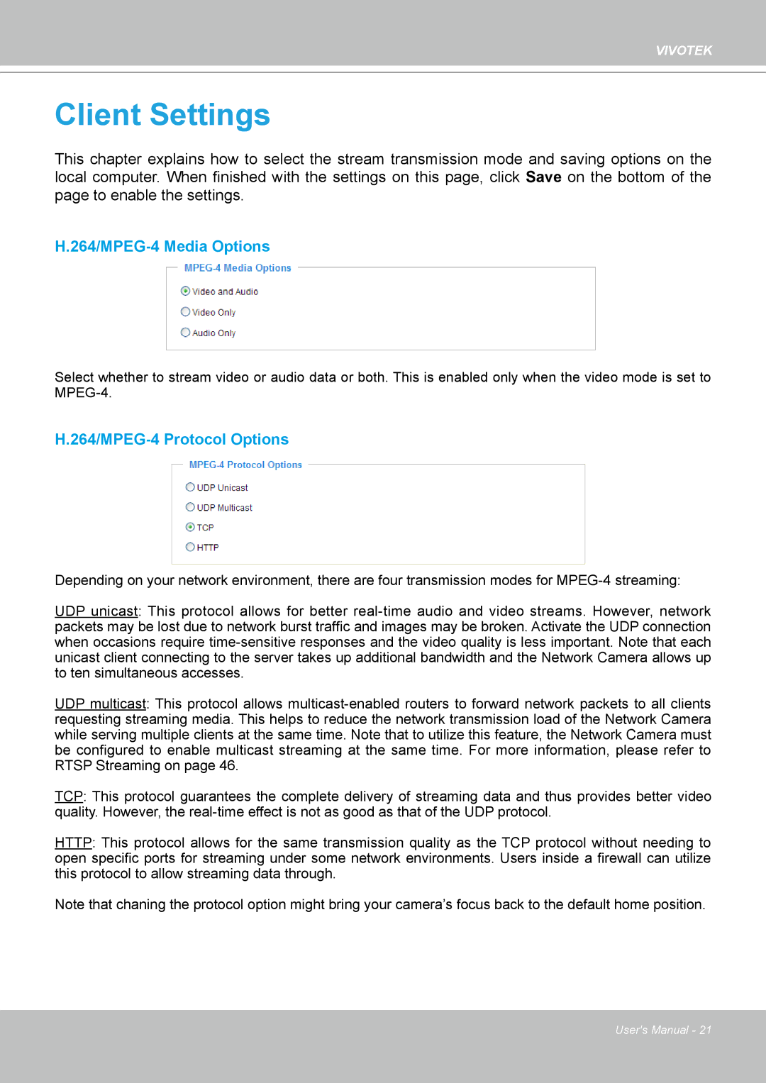 Vivotek PZ8111 manual Client Settings 