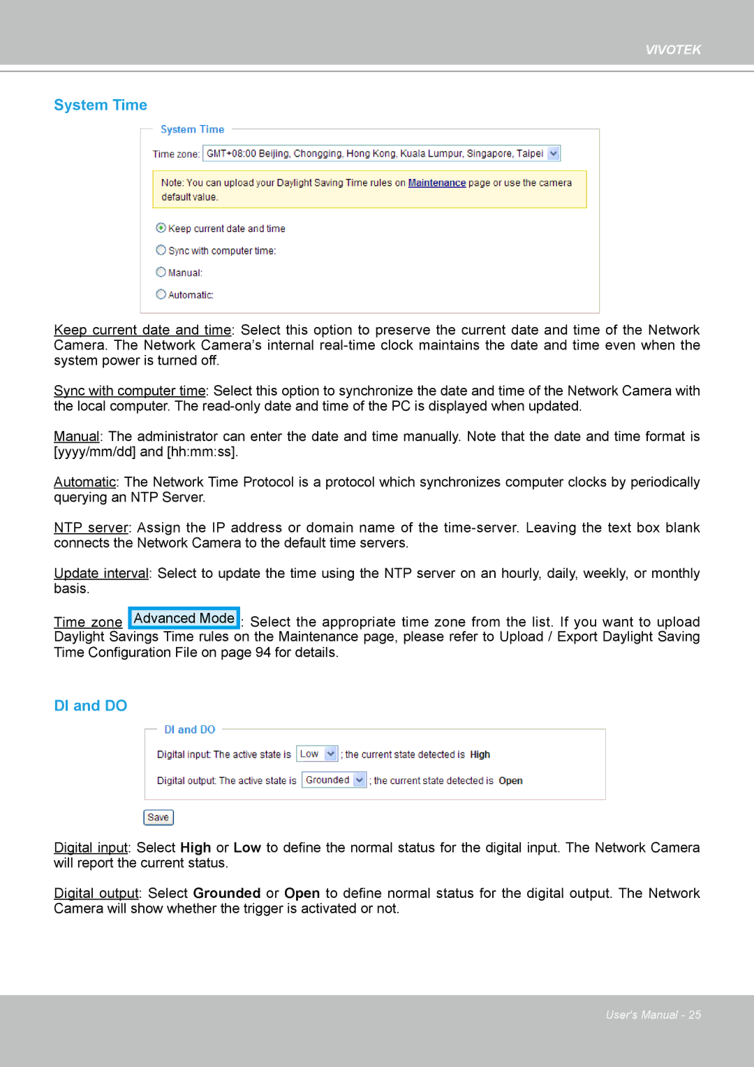 Vivotek PZ8111 manual System Time, DI and do 