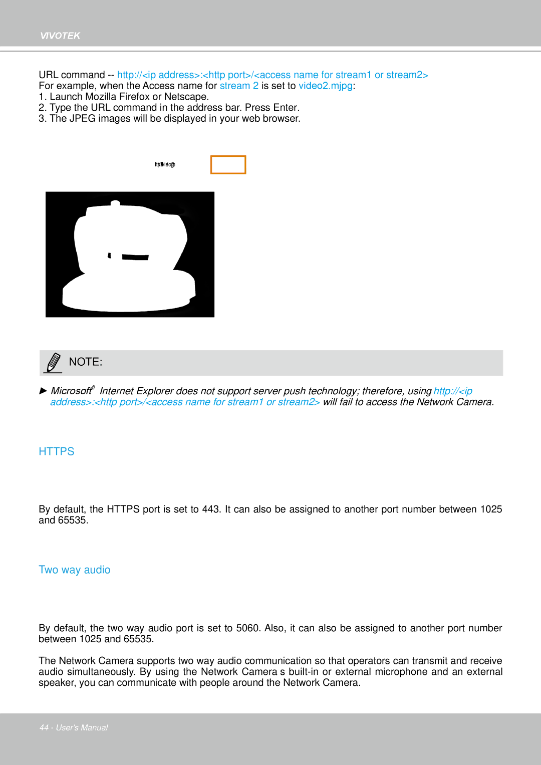 Vivotek PZ8111 manual Https, Two way audio 