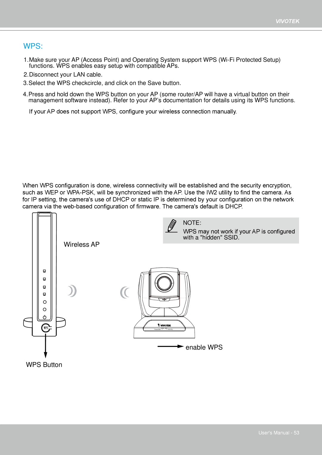 Vivotek PZ8111 manual Wps 